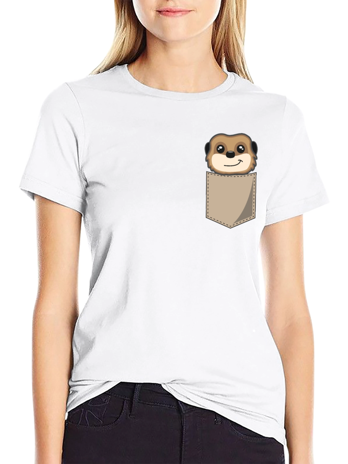 Black Cute Meerkat Pocket T-Shirt - Unique Animal Graphic Tee view 9
