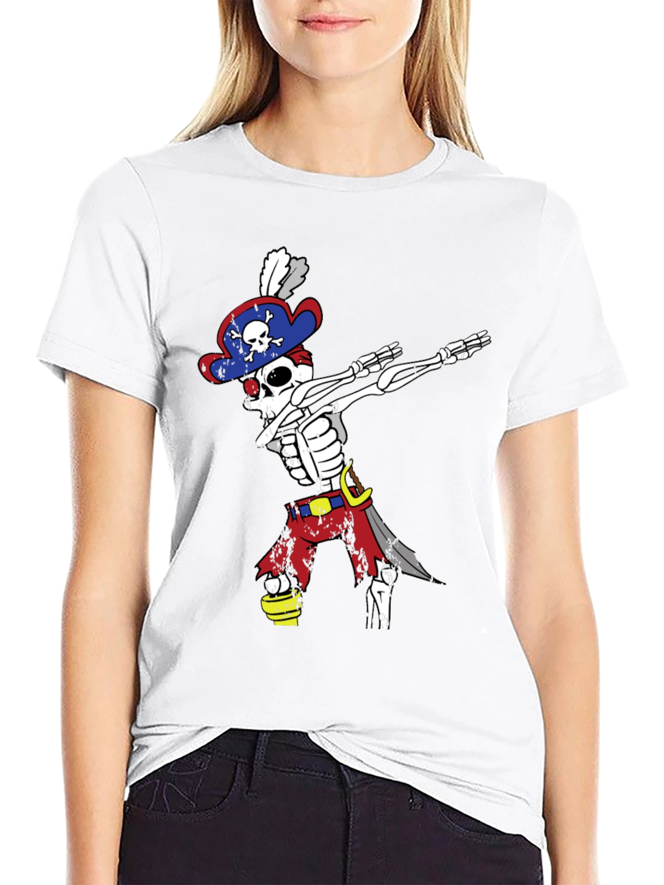 Black Dabbing Pirate Skeleton T-Shirt - Men's Black Tee view 9