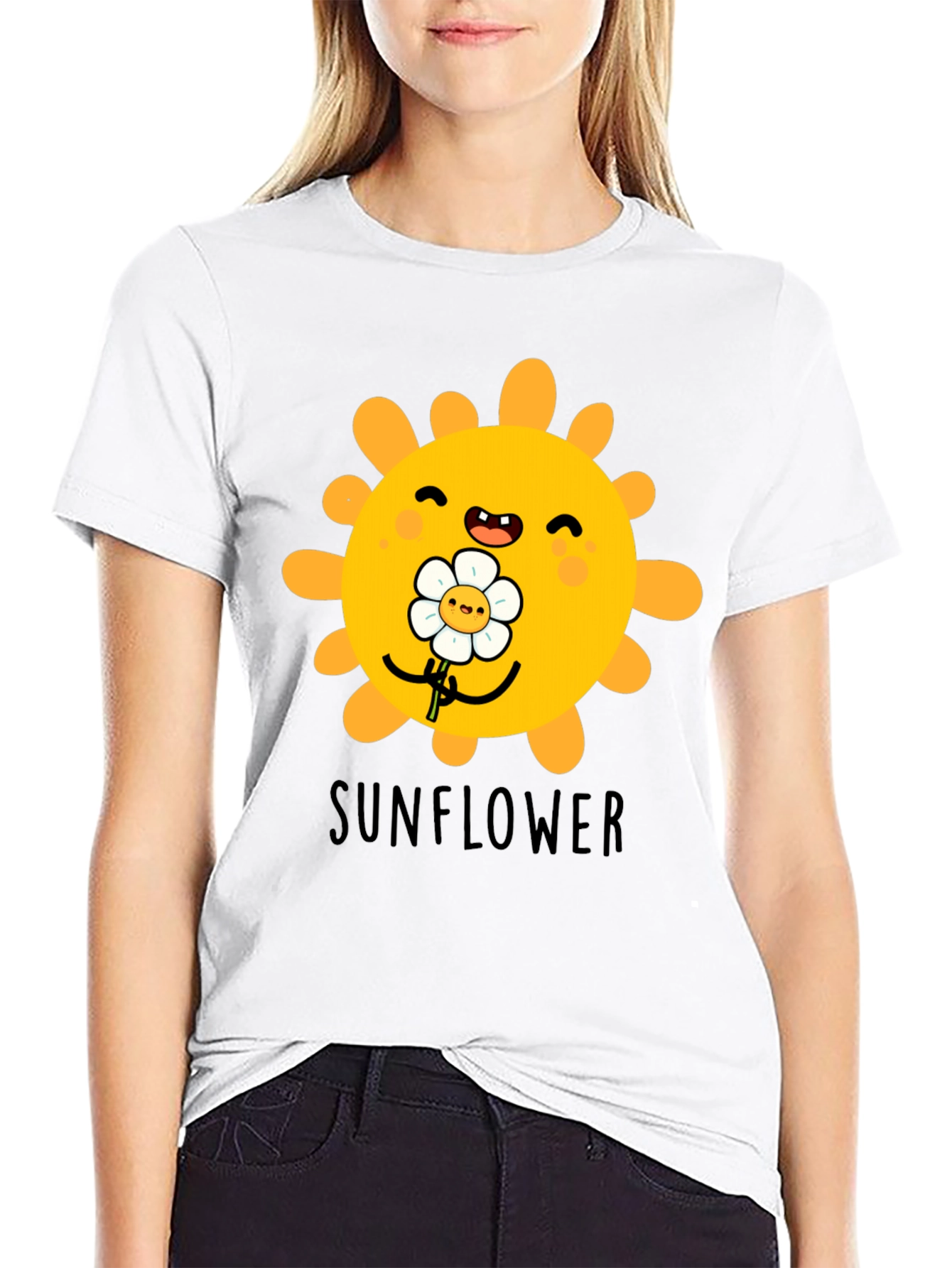 Black Cute Sunflower Graphic T-Shirt - Black view 9