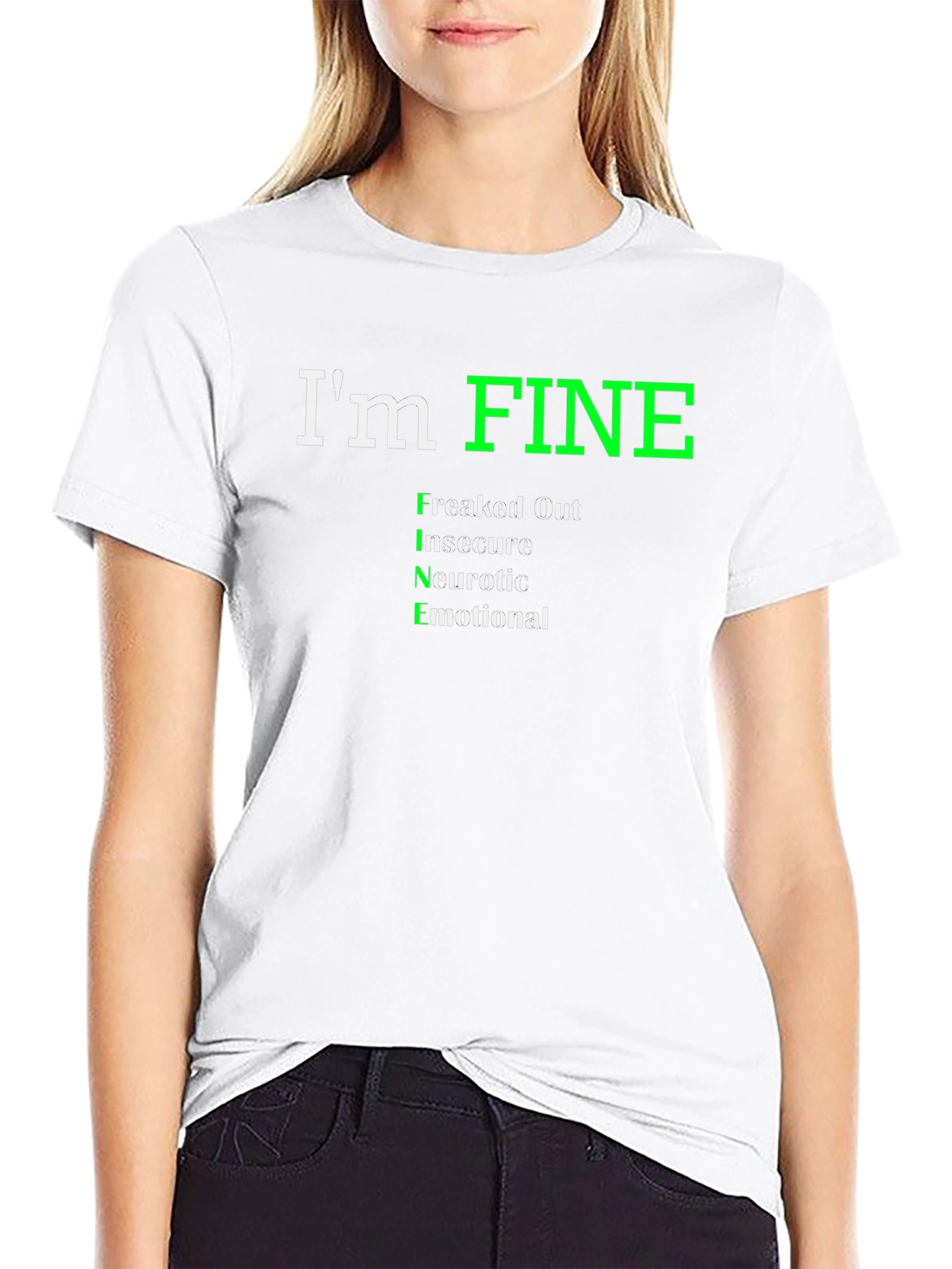 Black I'm Fine Funny Graphic T-Shirt view 9