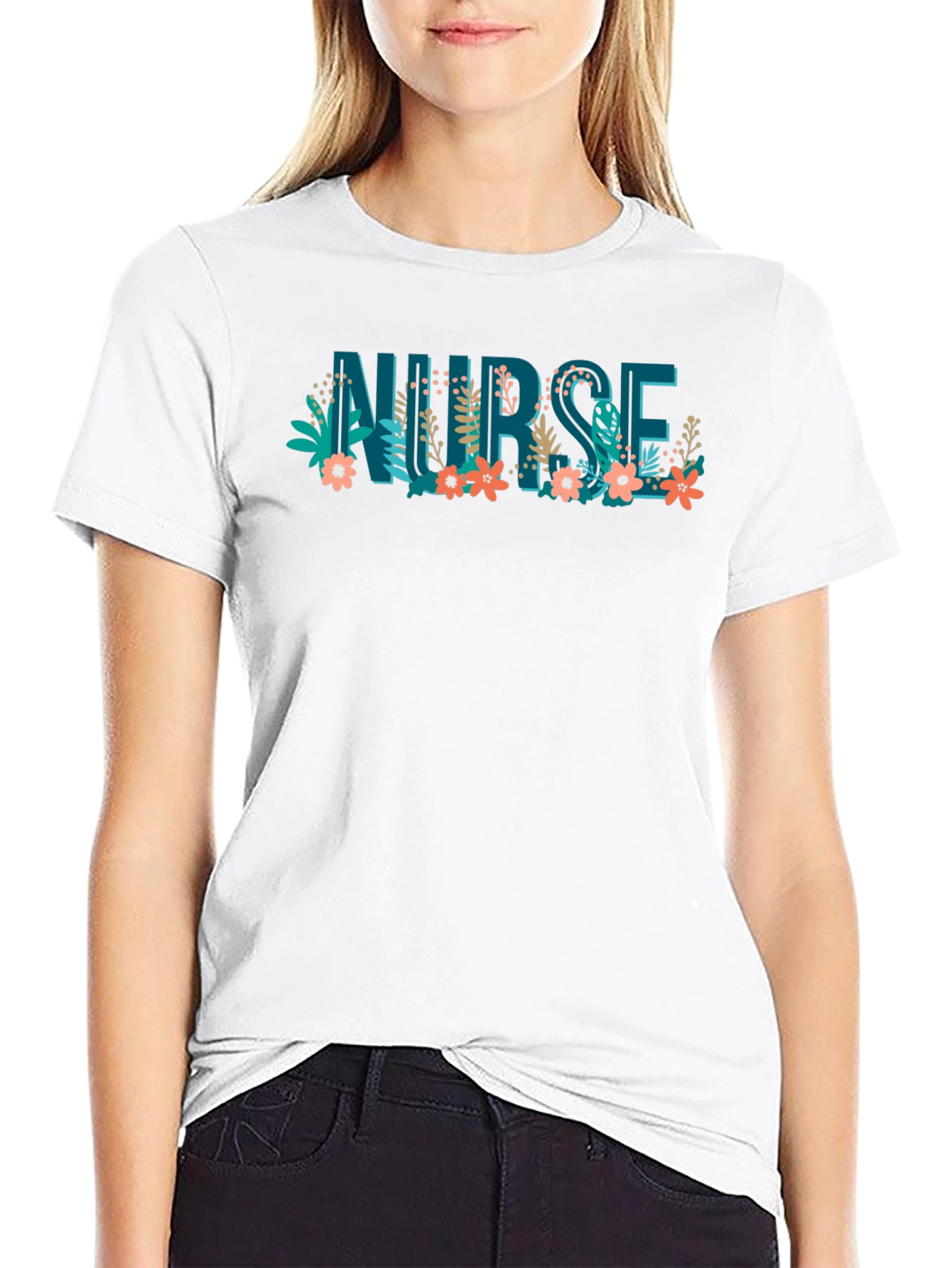 Black Floral Nurse Graphic T-Shirt - Comfort and Style view 9