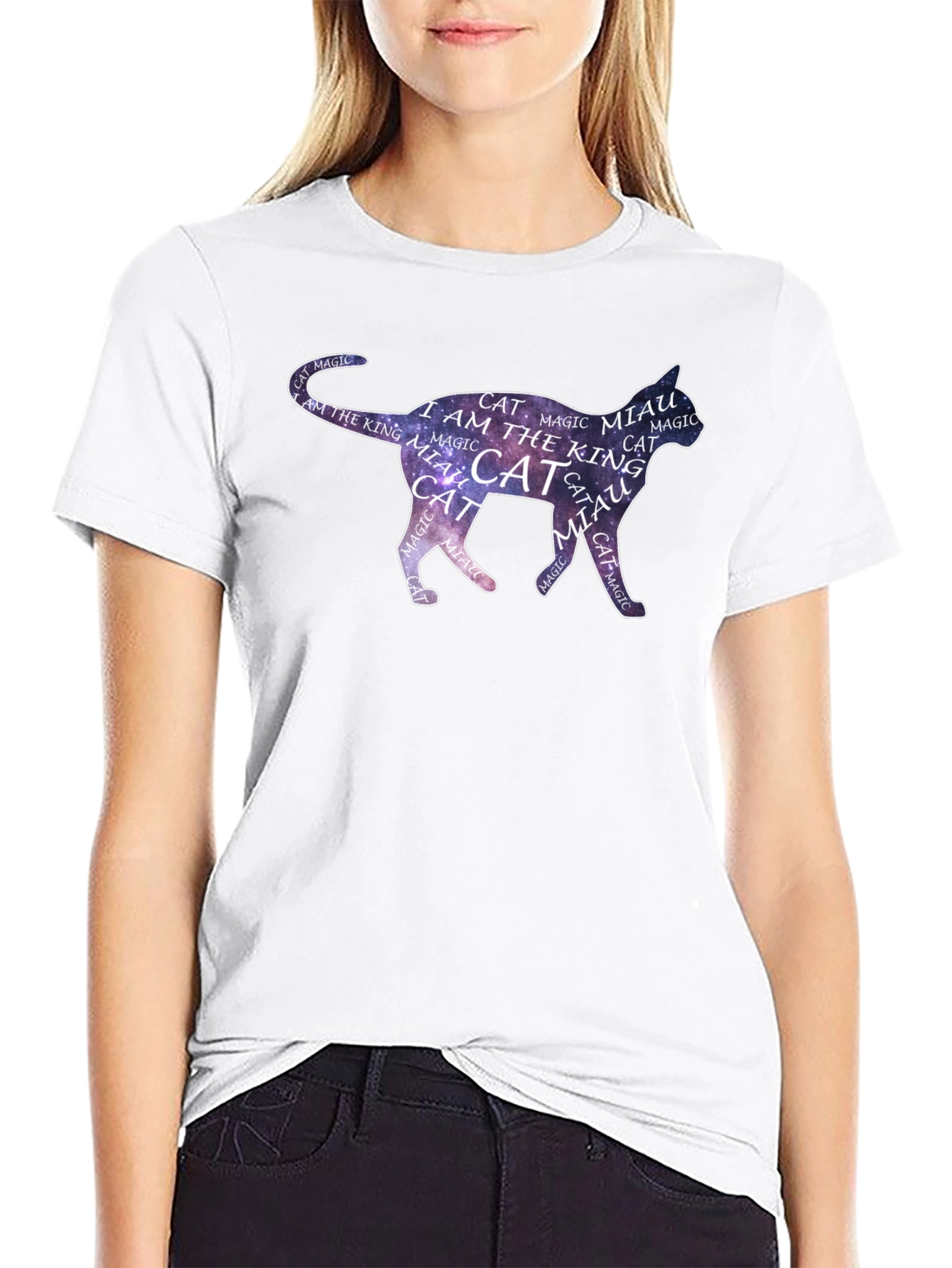 Black Cosmic Cat T-Shirt - Magical Feline Design view 9