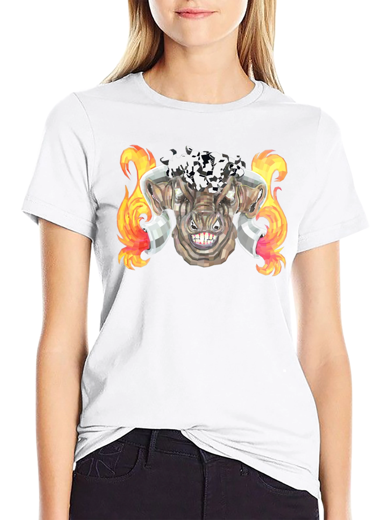 Black Fiery Bull Graphic Tee - Black Cotton T-Shirt view 9