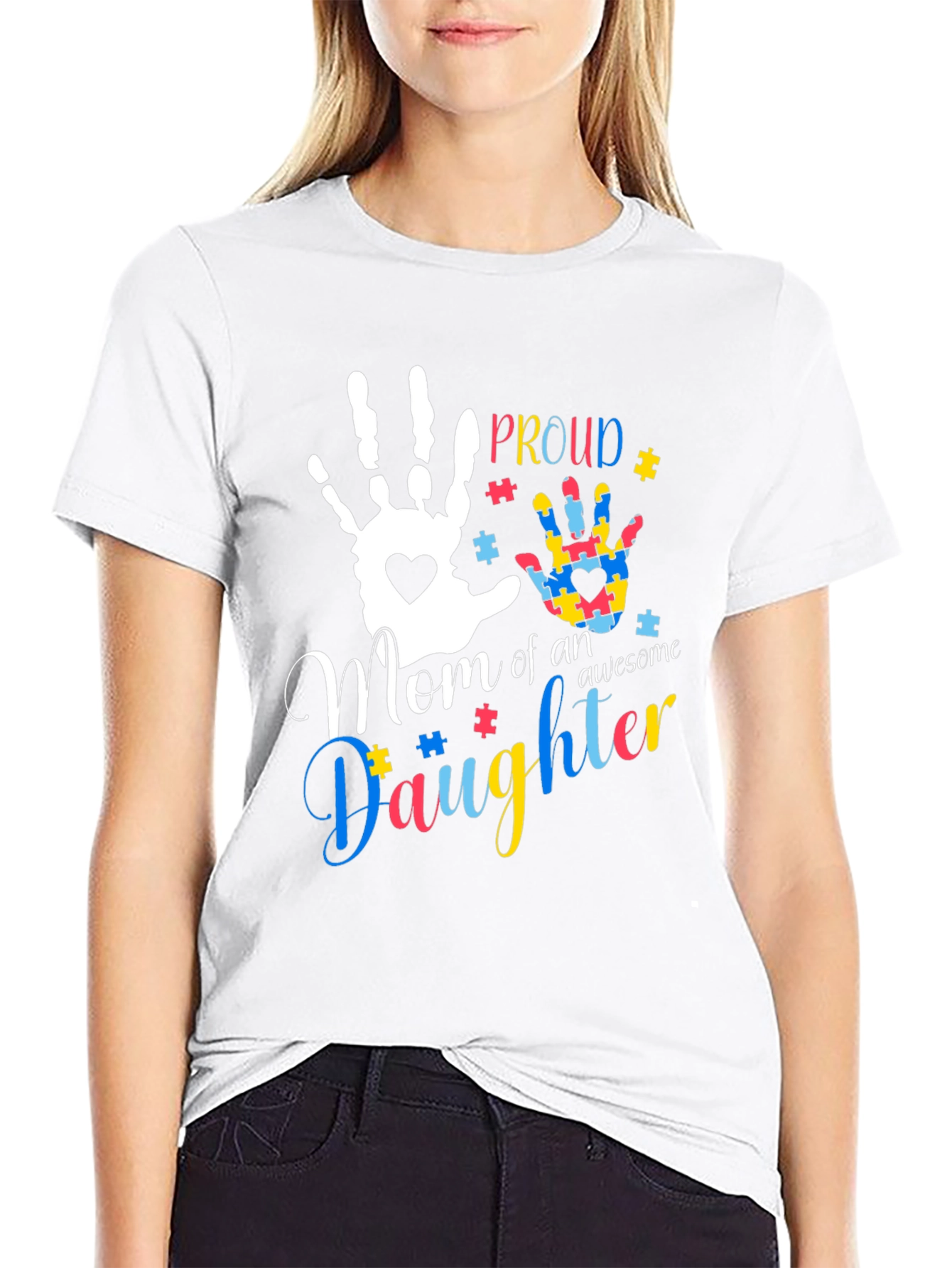 Black Proud Mom of an Awesome Daughter T-Shirt Autism Awareness view 9
