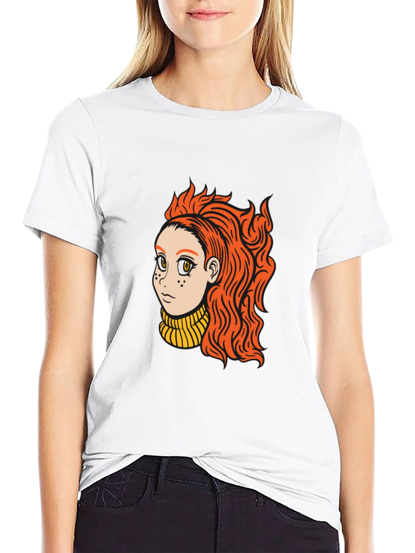 Black Cartoon Girl Graphic Black T-Shirt view 9