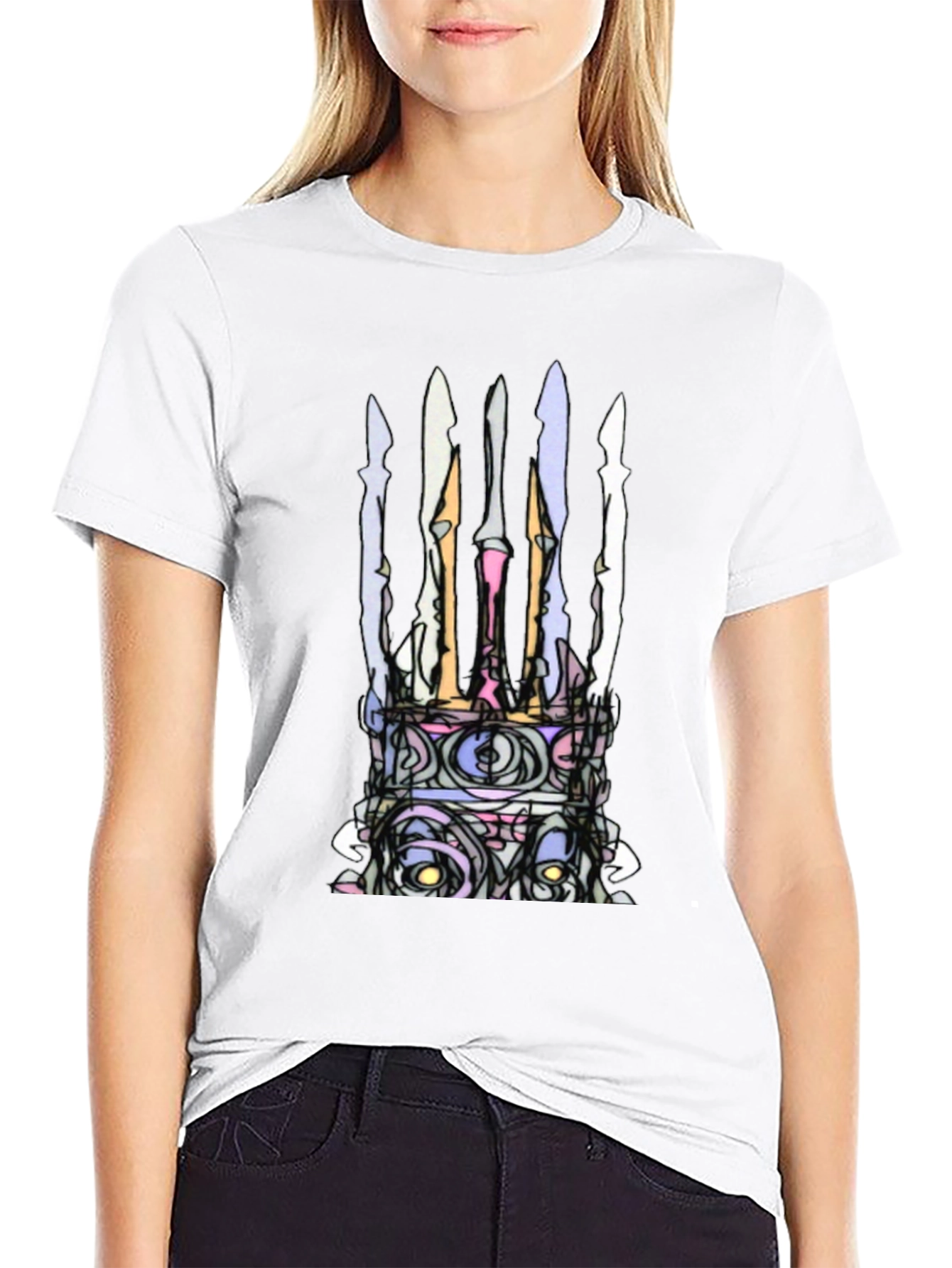 Black Abstract Crown Graphic Black T-Shirt view 9