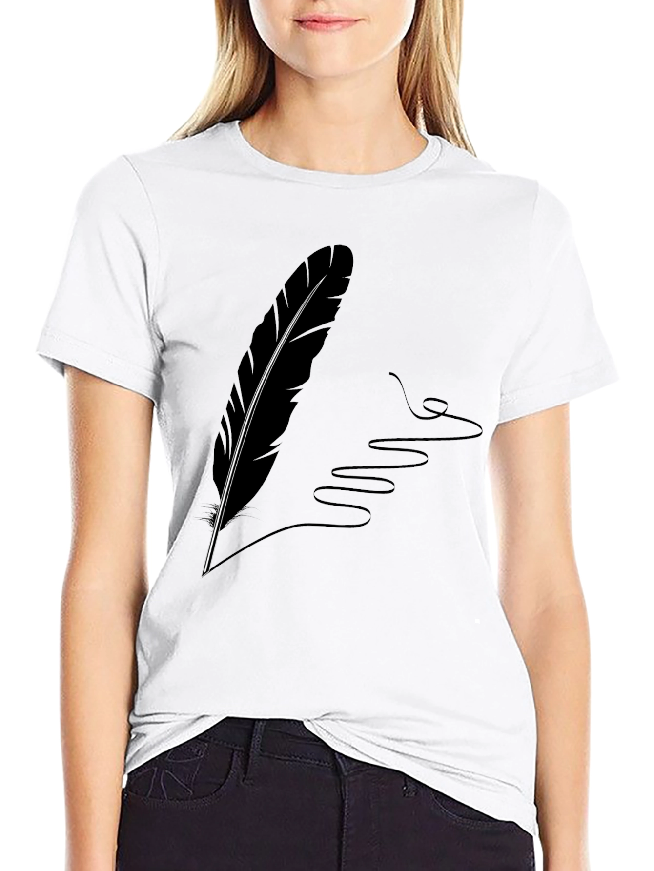 Black Feather Quill Graphic Tee - Stylish Black T-Shirt view 9