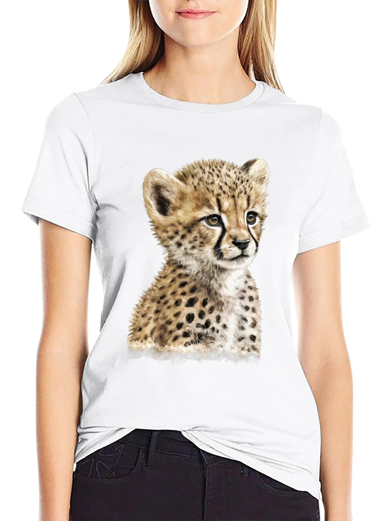 Black Cheetah Cub Graphic Black T-Shirt view 9