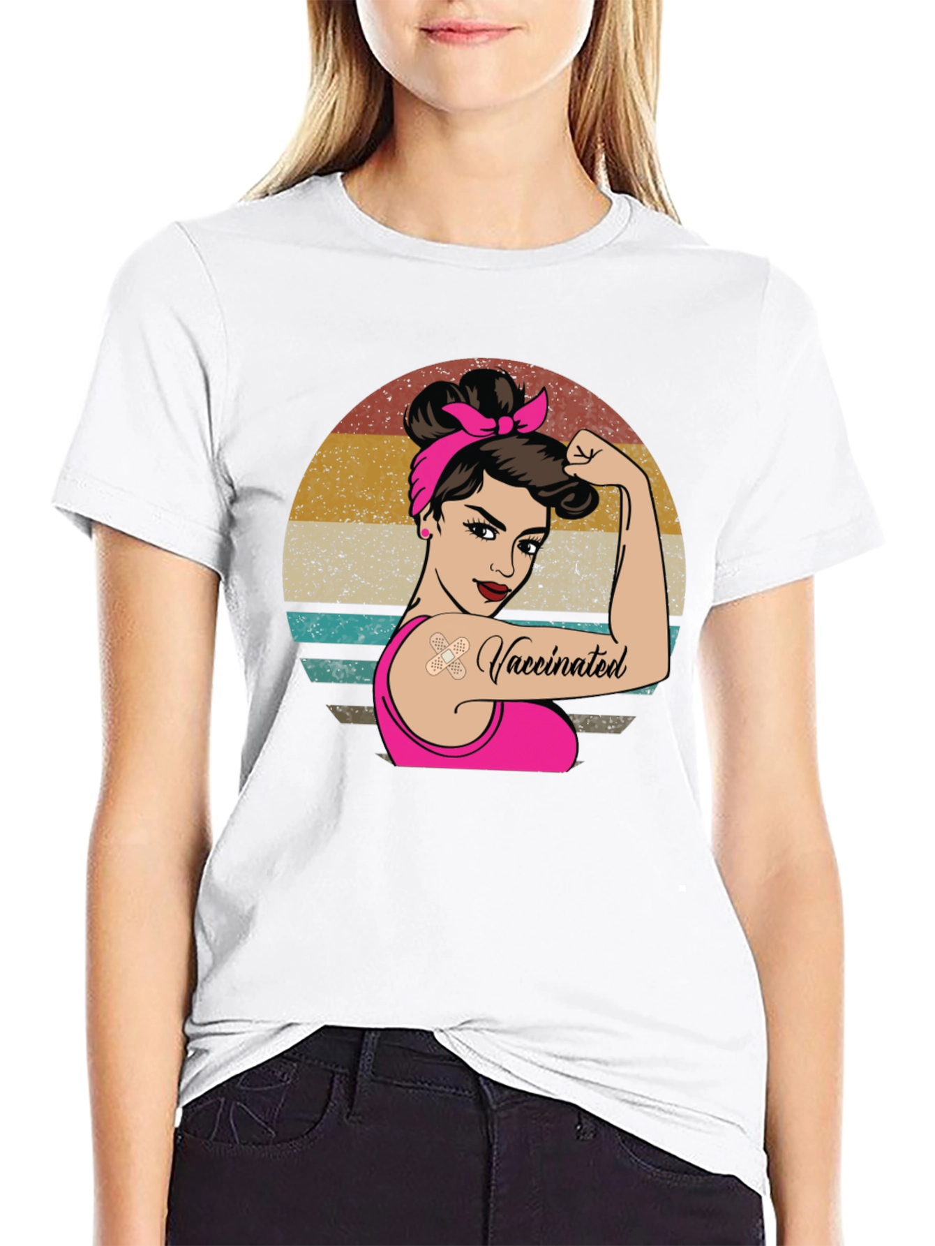 Black Vaccinated Woman Graphic Tee - Retro Design view 9