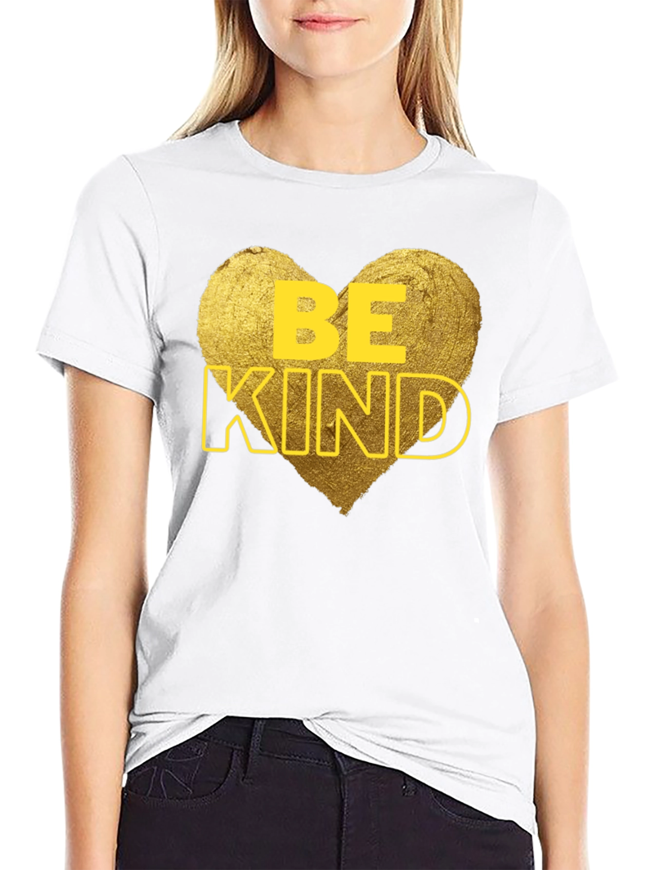 Black Be Kind Heart Graphic Tee - Black Cotton Casual T-Shirt view 9