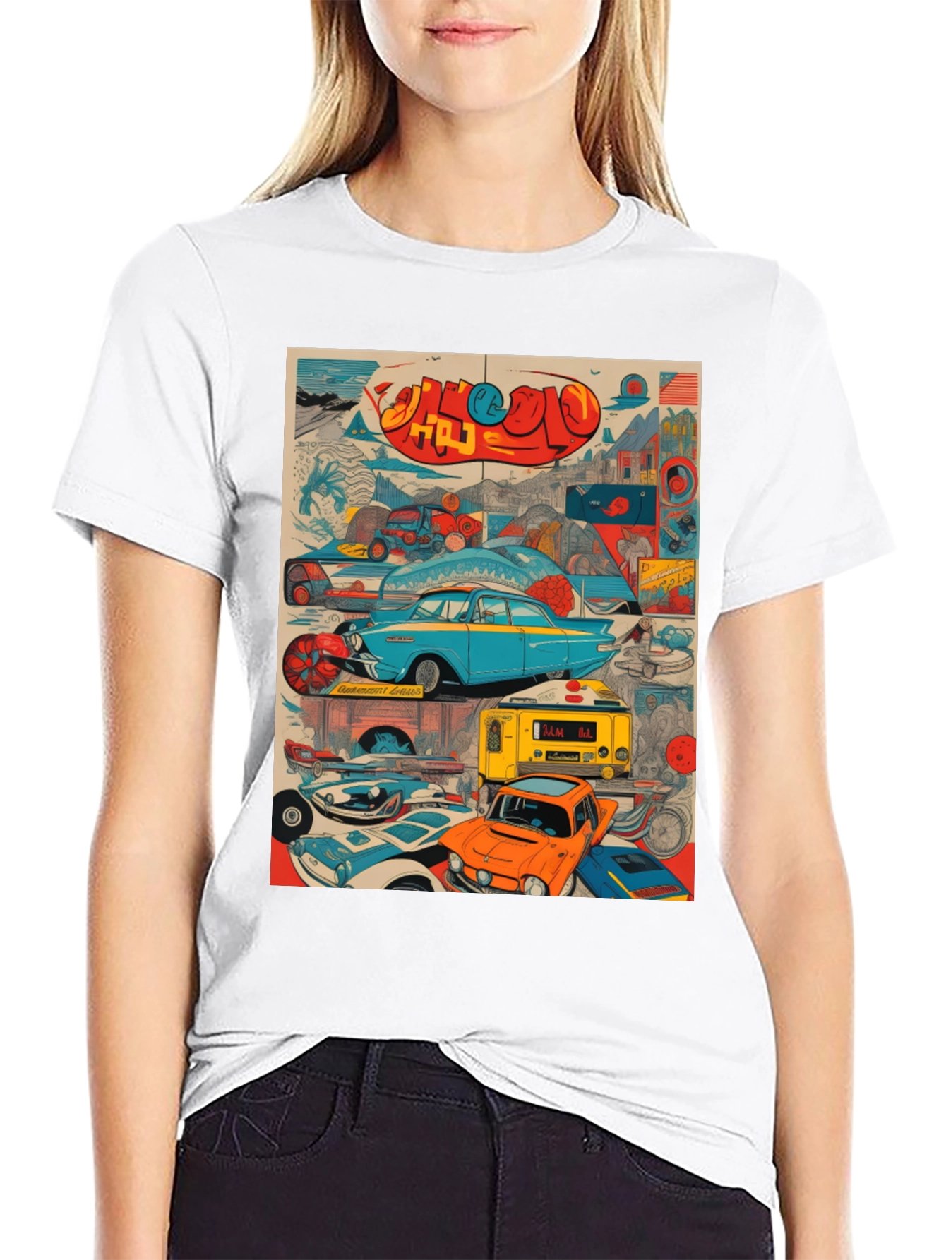 Retro Car Collage Graphic Tee - 9
