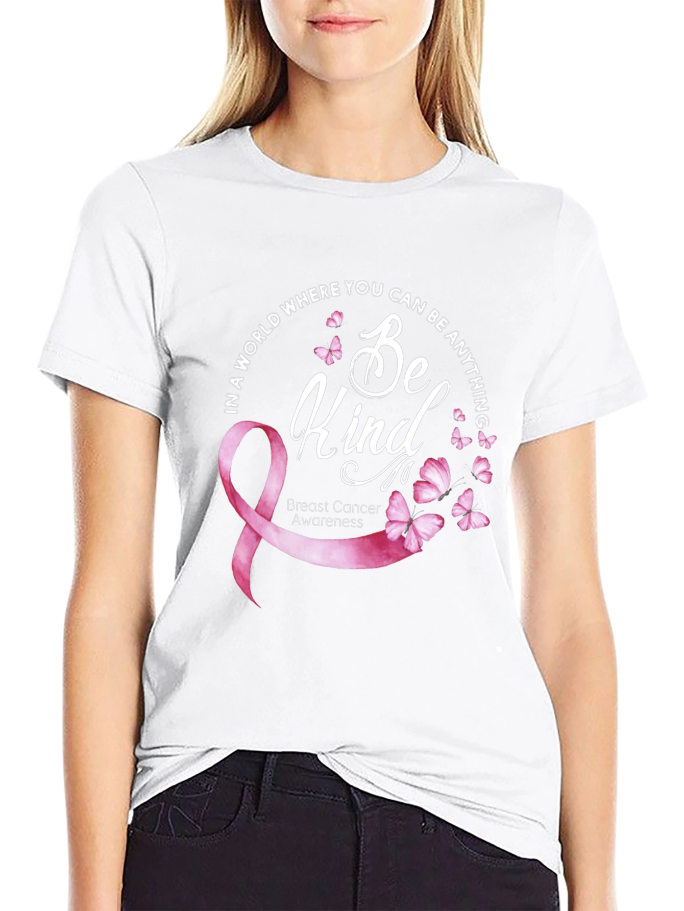 Black Be Kind Breast Cancer Awareness T-Shirt view 9