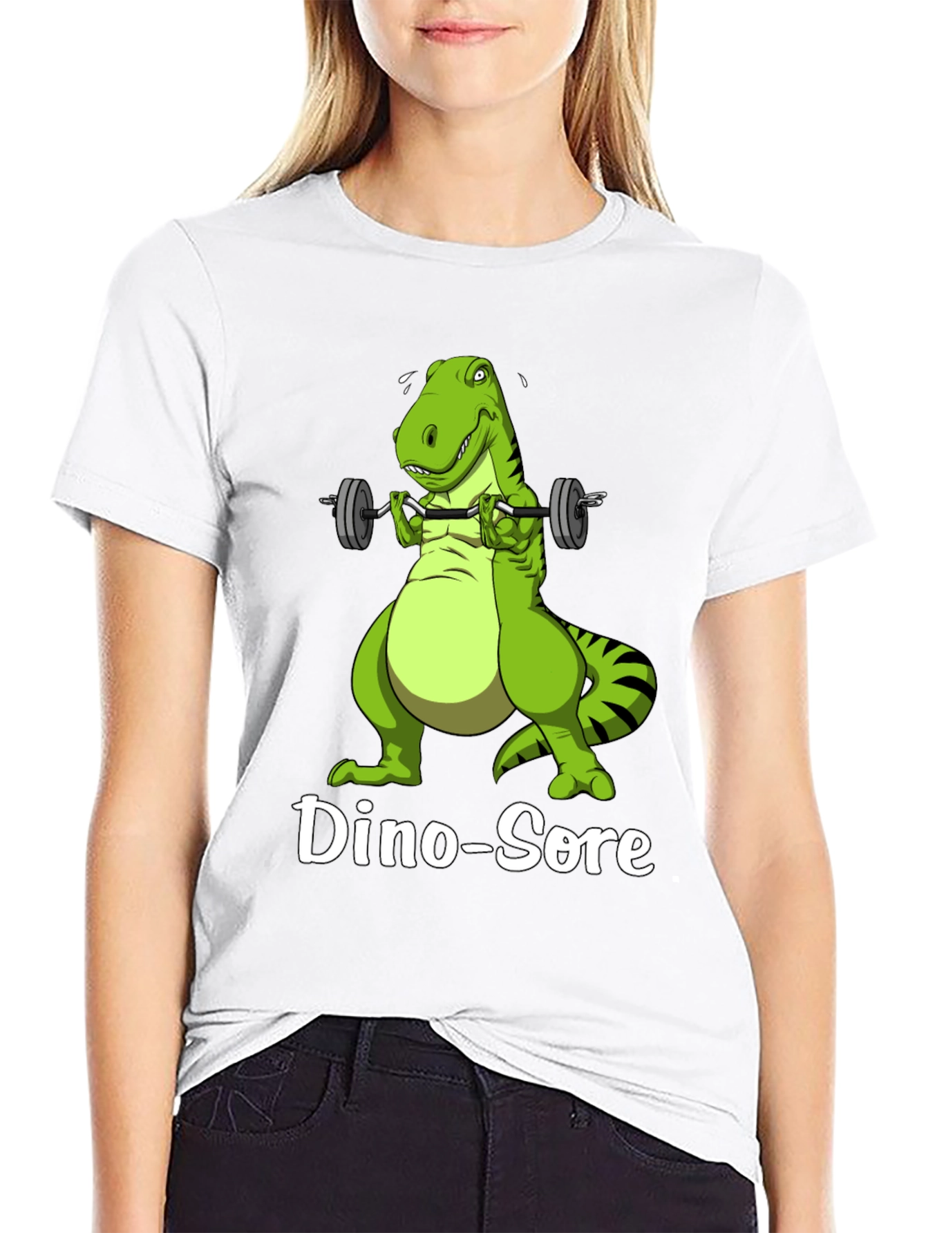 Black Dino-Sore T-Shirt: Funny Gym Dinosaur Workout Tee view 9