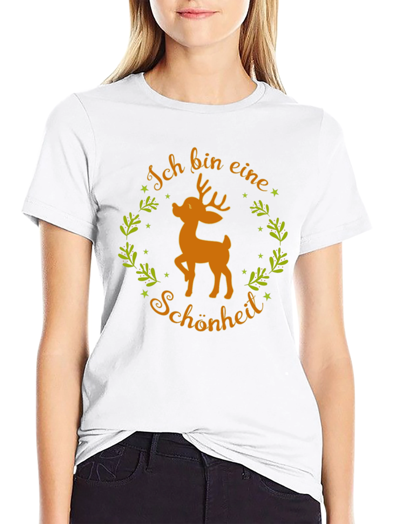 Black Ich bin eine Schönheit Deer Graphic Tee view 9
