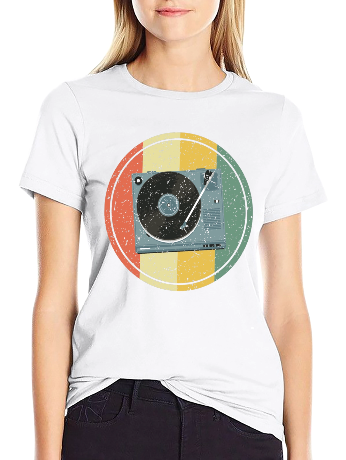 Black Retro Turntable Graphic T-Shirt view 9