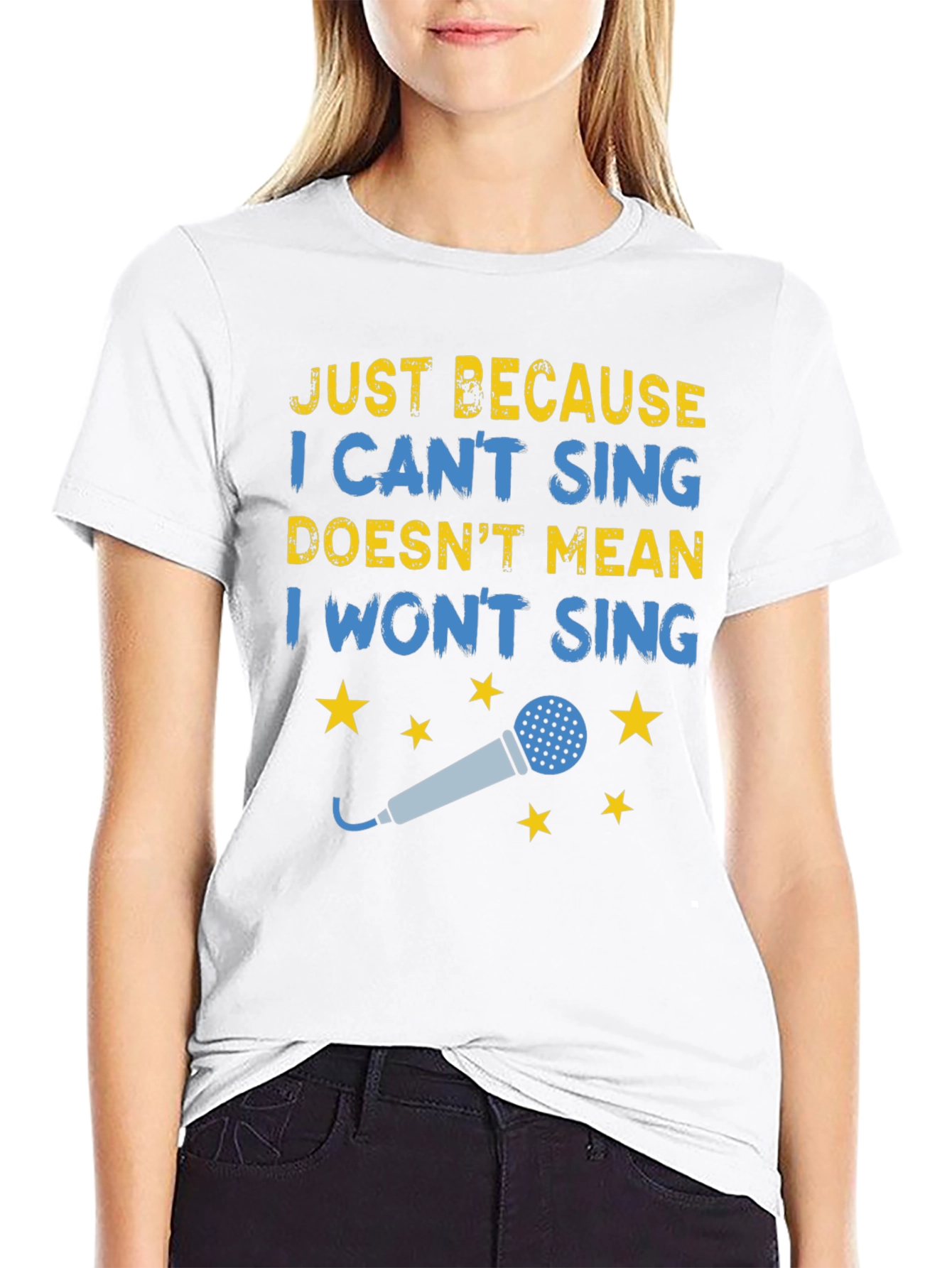 Black Funny Singing T-Shirt - Just Because I Can't Sing view 9