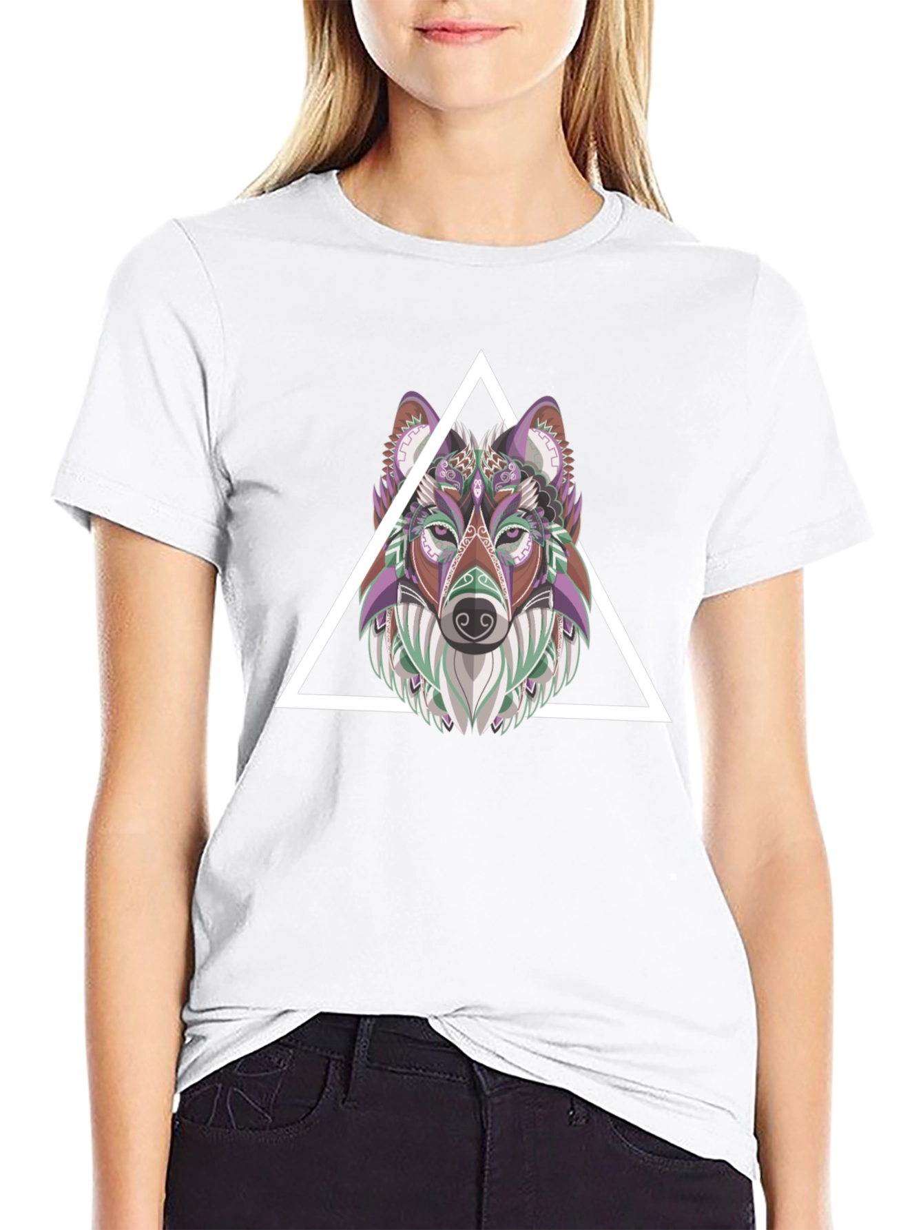 Black Geometric Wolf T-Shirt - Modern Graphic Tee view 9