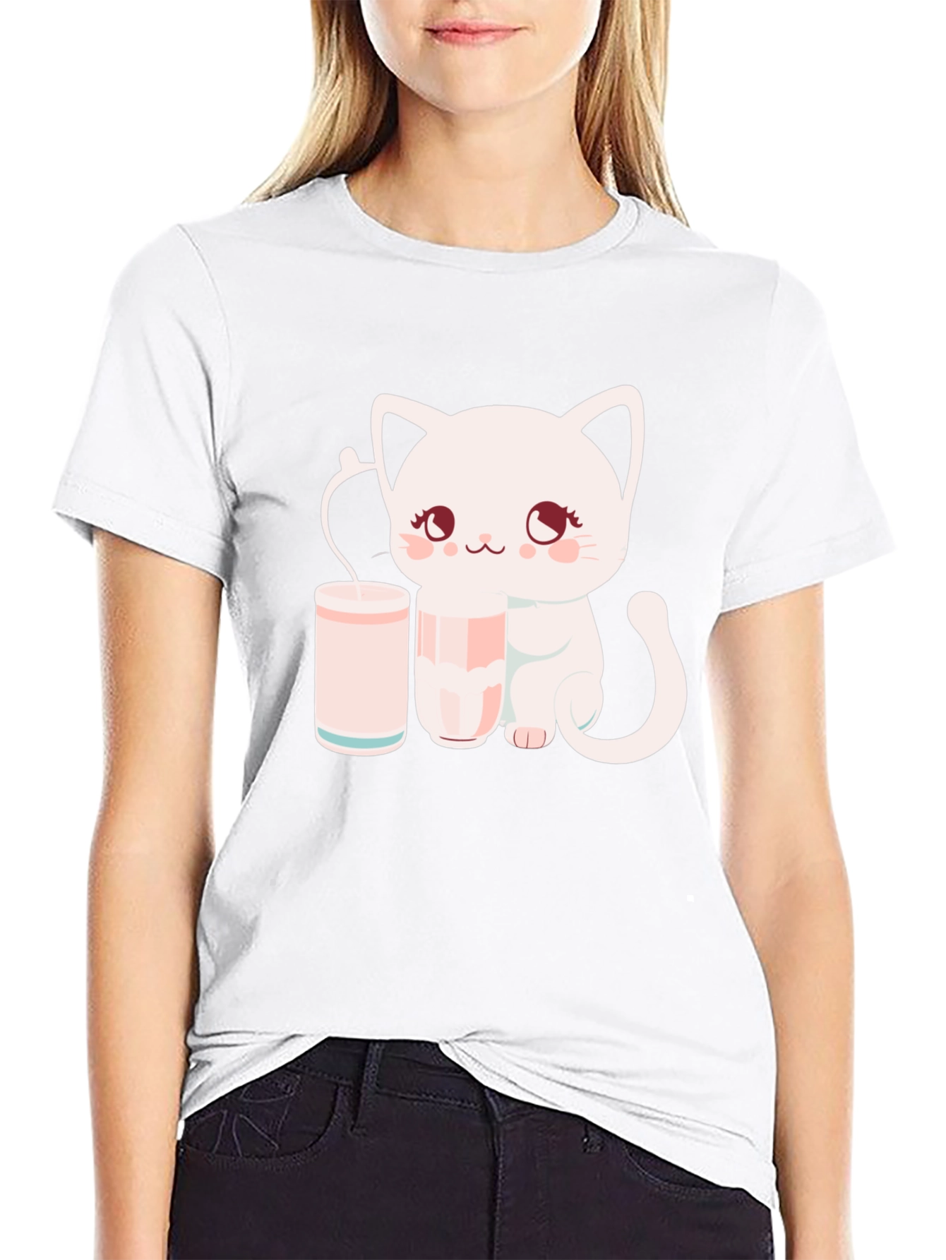 Black Cute Kitten with Milk T-Shirt view 9
