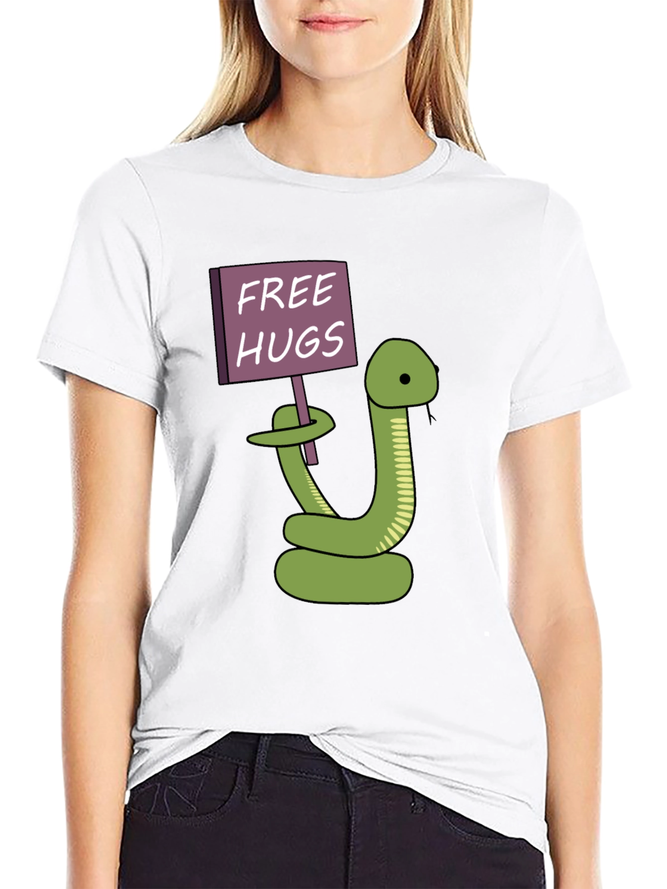 Black Free Hugs Snake T-Shirt - Funny Cartoon Graphic Tee view 9