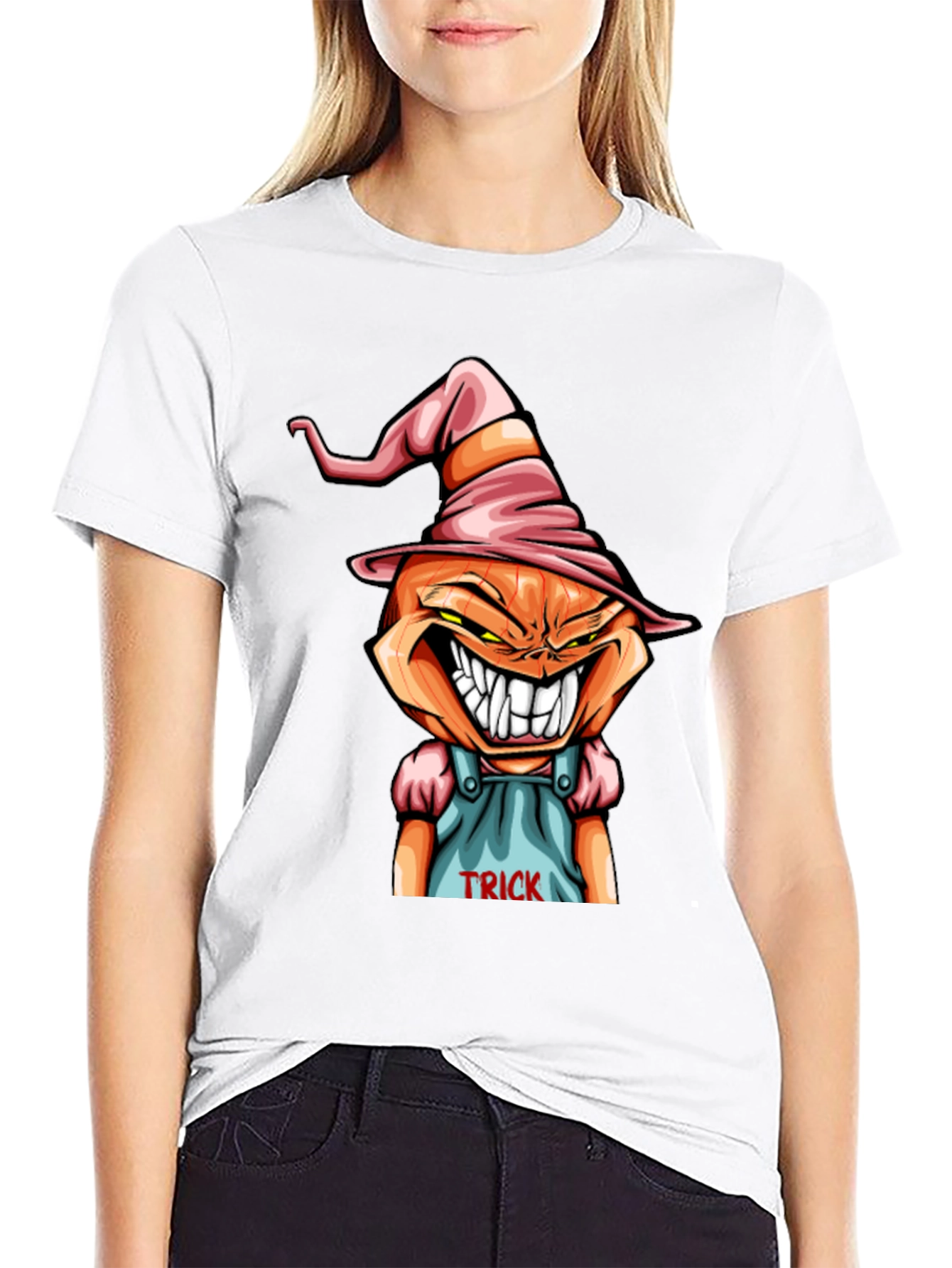 Black Spooky Pumpkin "Trick" T-Shirt view 9