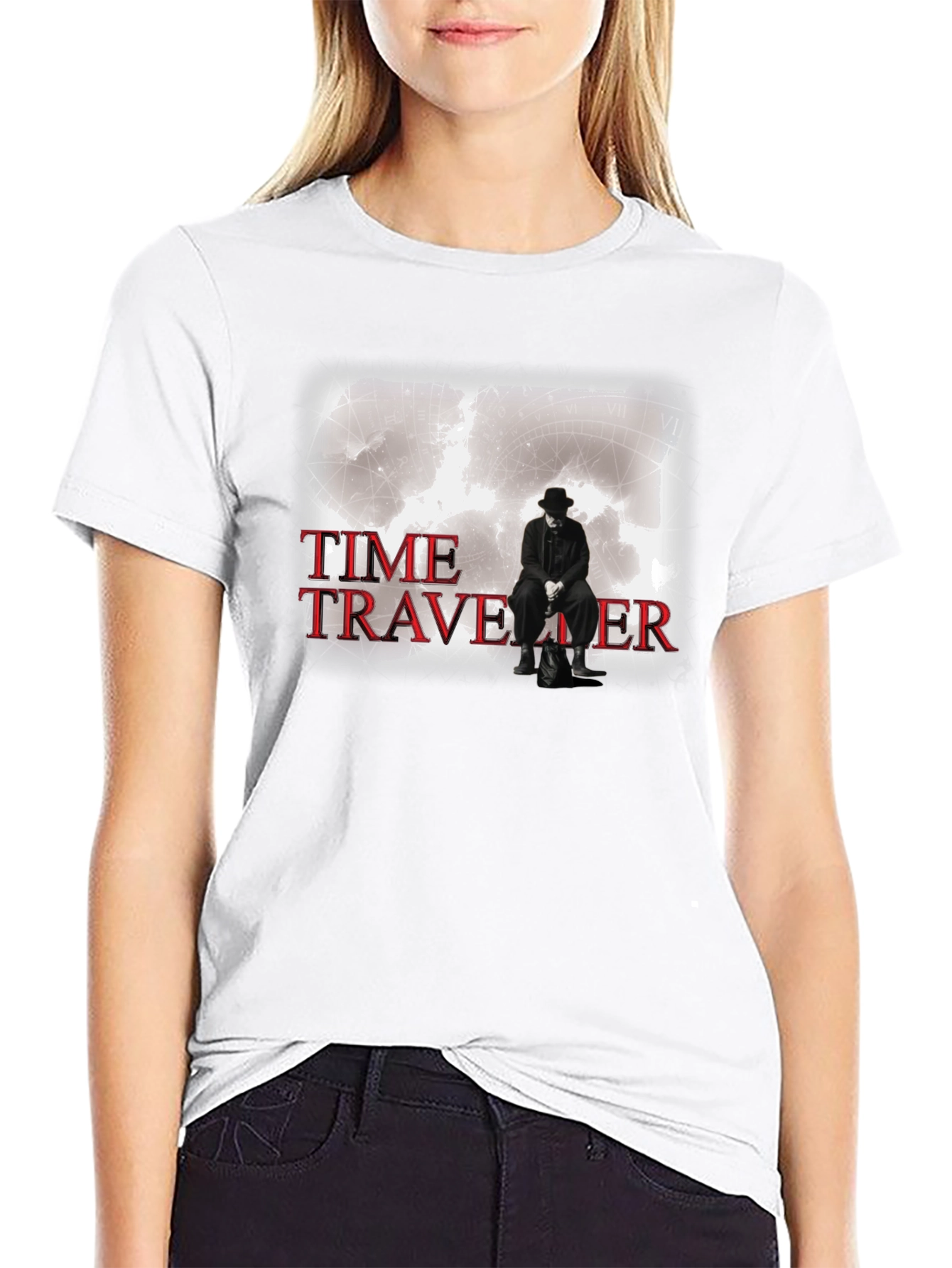 Black Time Traveler Graphic Tee - Black Cotton T-Shirt view 9