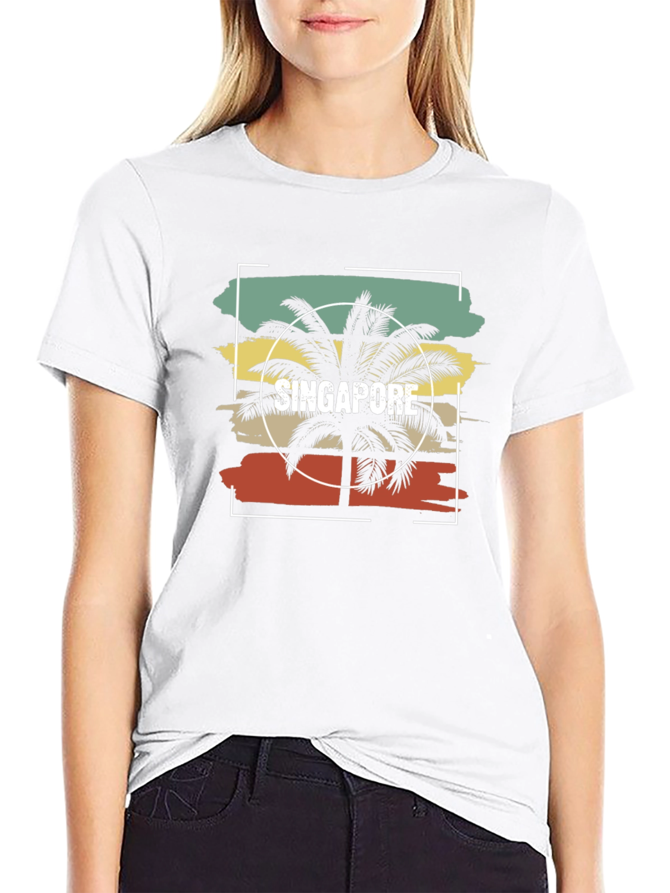 Black Singapore Palm Tree Retro T-Shirt view 9