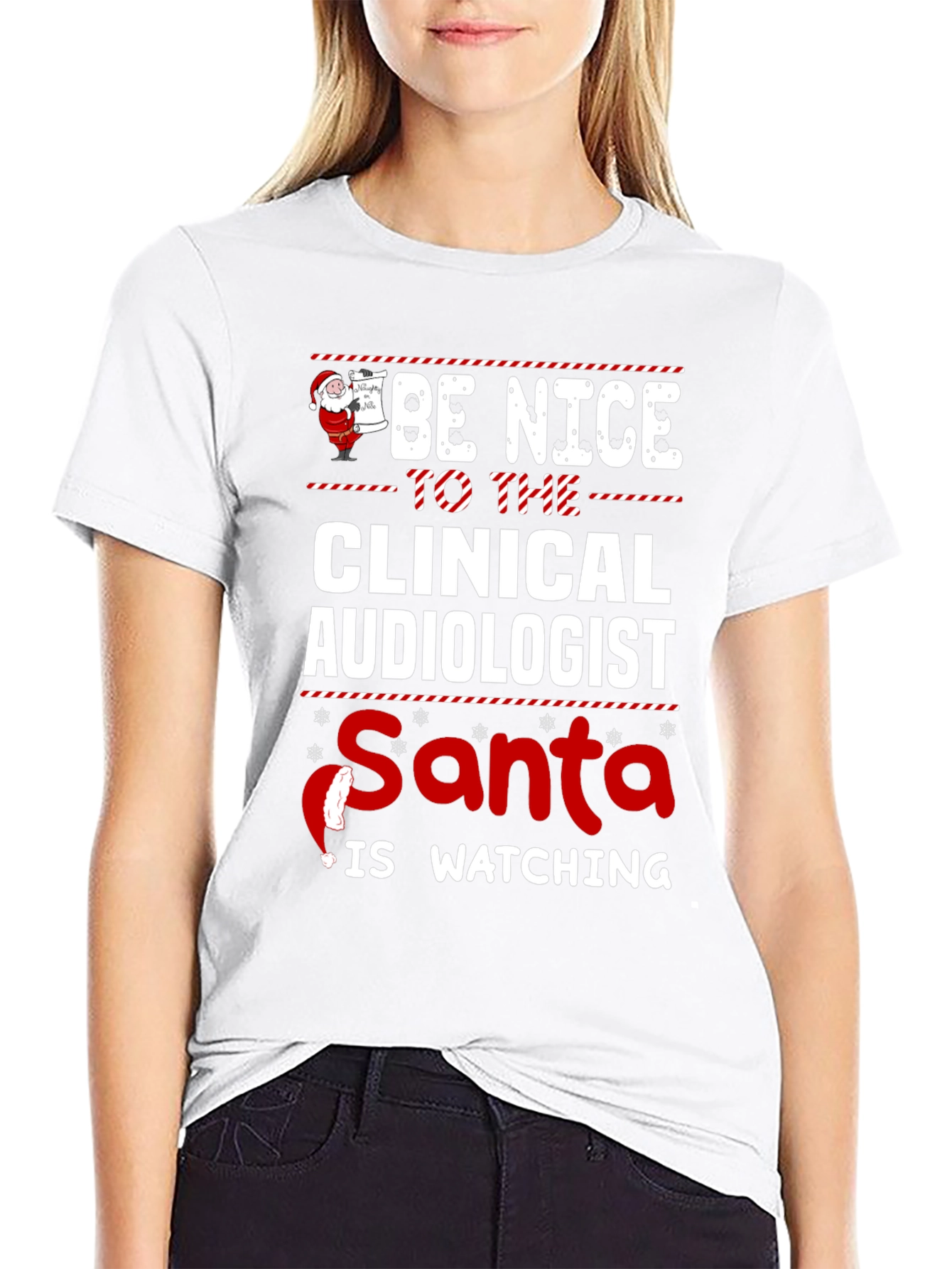 Clinical Audiologist Santa Watching T-Shirt - 9