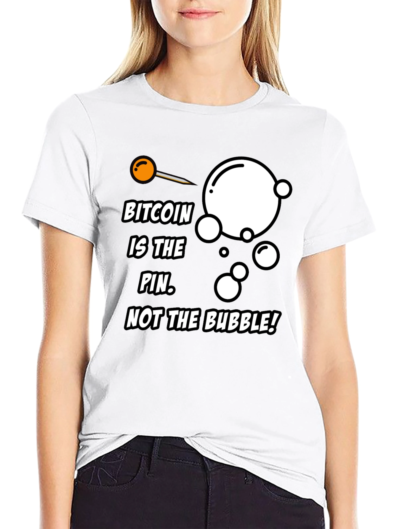 Black Bitcoin Pin Bubble Graphic T-Shirt view 9