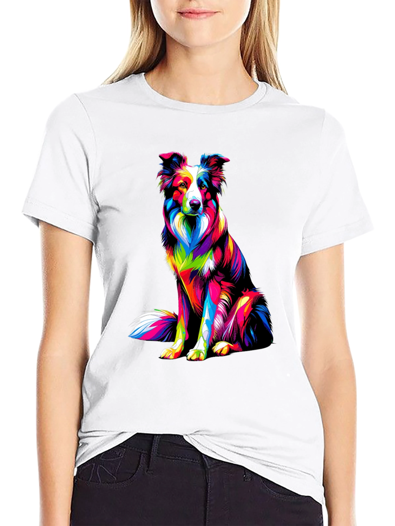 Black Colorful Dog Graphic Tee - Border Collie T-Shirt view 9