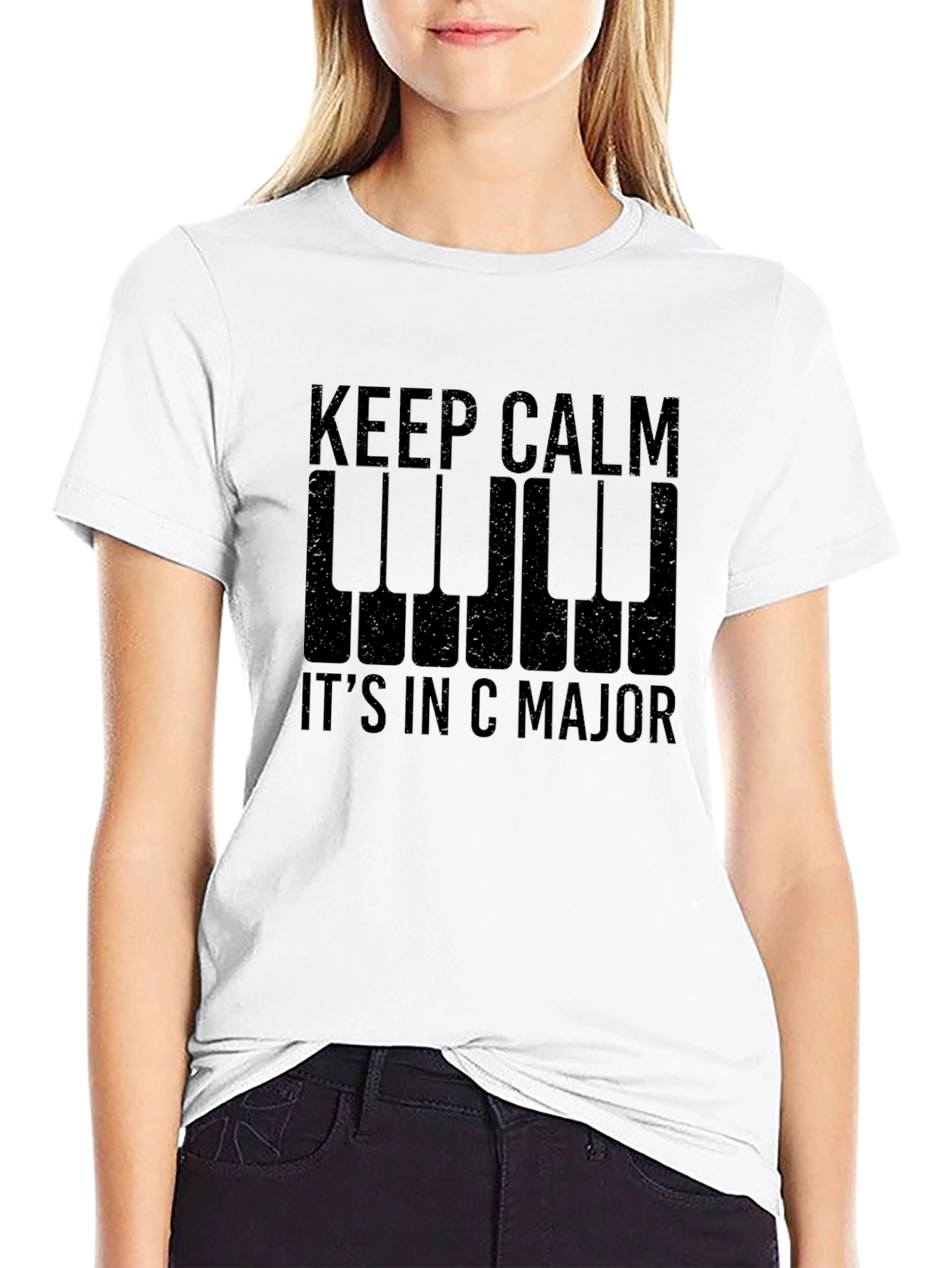 Black Keep Calm It's In C Major - Black T-Shirt view 9