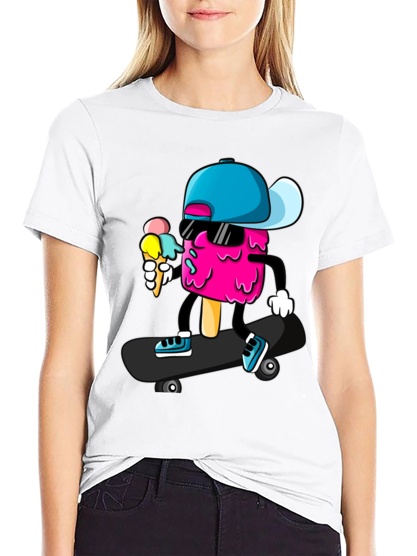 Black Cool Ice Cream Skateboarder Graphic Tee view 9