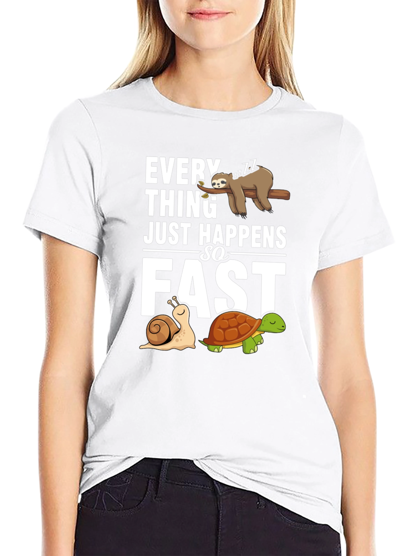 Black Funny Sloth, Snail, and Turtle Graphic T-Shirt view 9