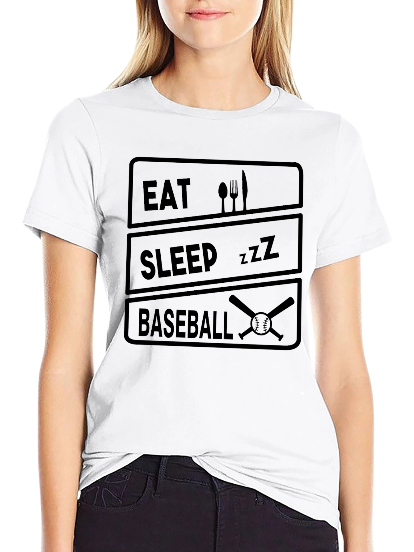 Black Eat Sleep Baseball T-Shirt - Funny Sports Tee view 9