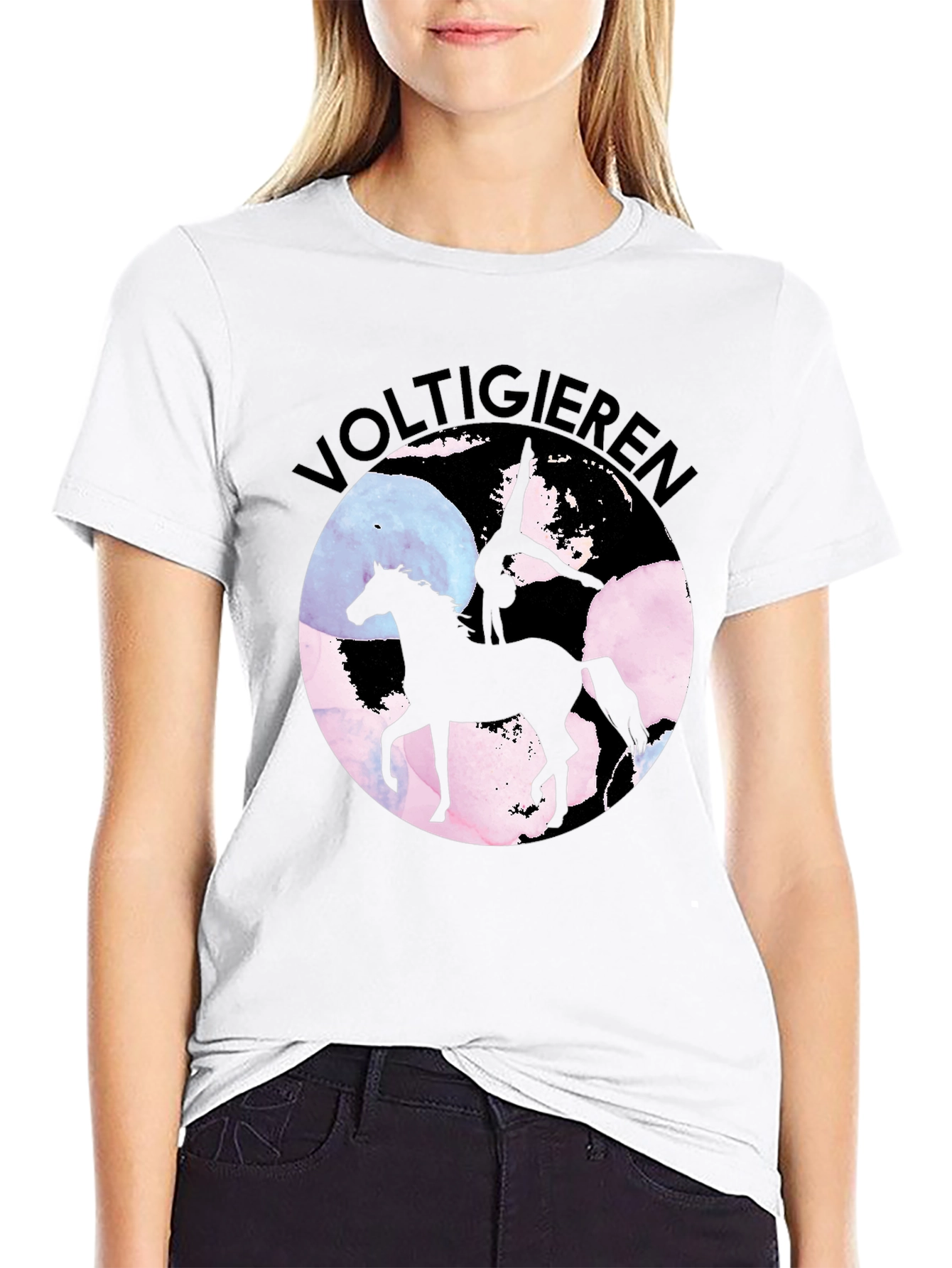 Black Voltigieren Horse T-Shirt - Equestrian Art Tee view 9