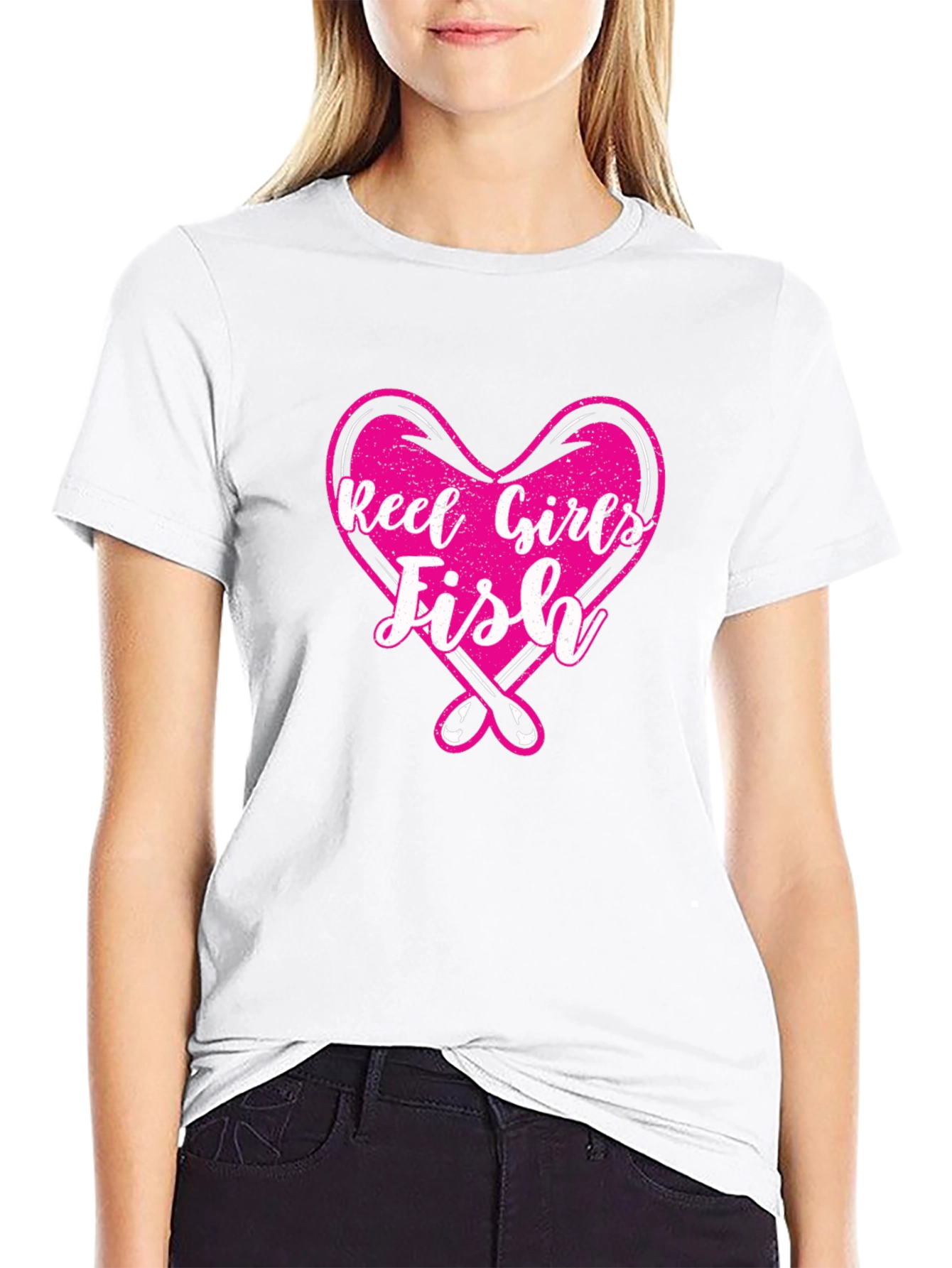 Black Reel Girls Fish Heart Graphic T-Shirt view 9