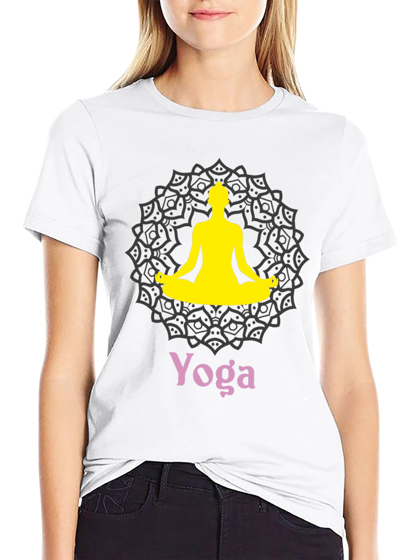 Black Yoga Mandala Graphic T-Shirt view 9