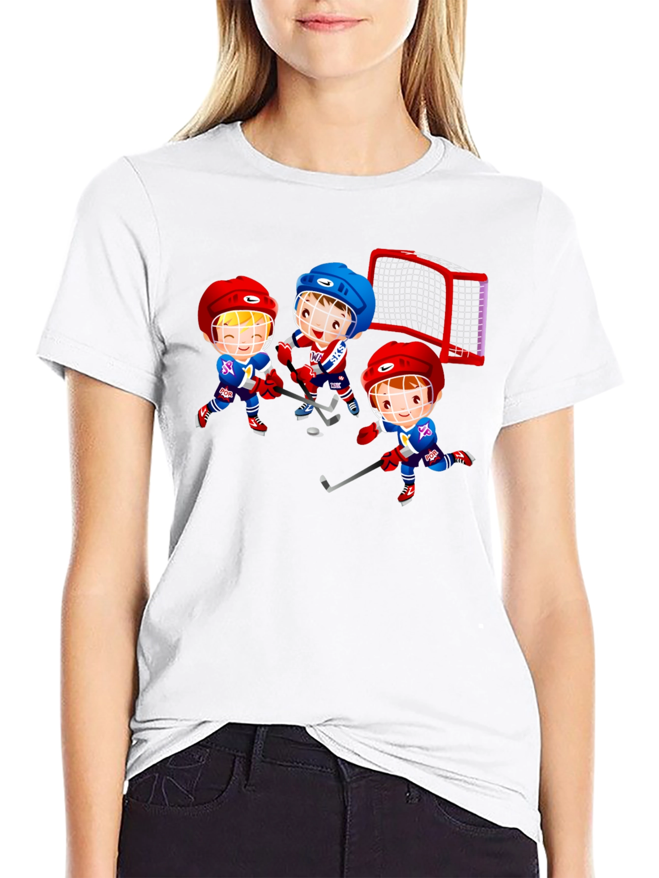 Black Hockey Cartoon Graphic T-Shirt - Fun Sports Tee view 9