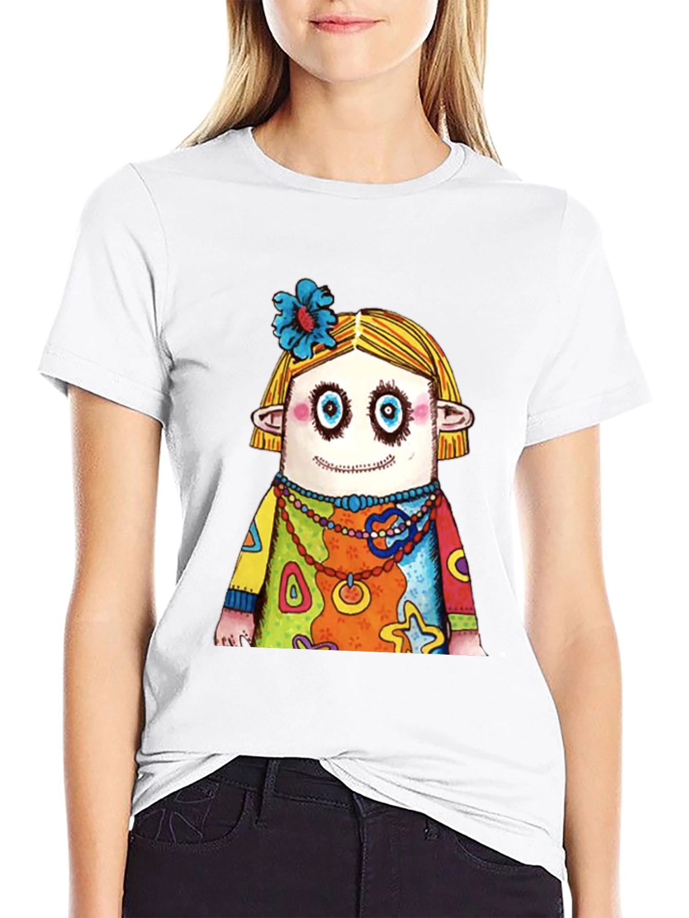 Black Quirky Cartoon Character Graphic Black T-Shirt view 9
