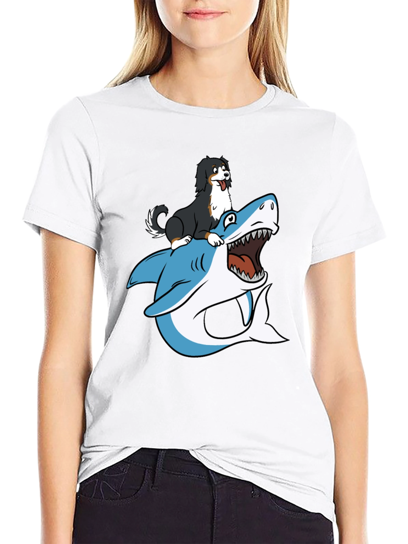 Black Dog Riding Shark T-Shirt - Black view 9