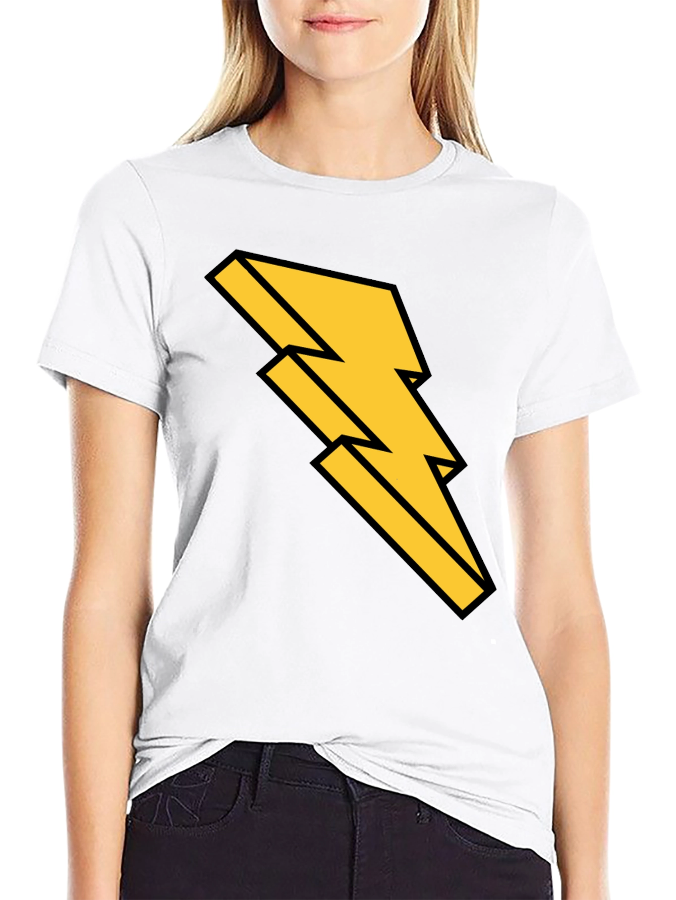 Black Black T-Shirt with Bold Lightning Bolt Design view 9