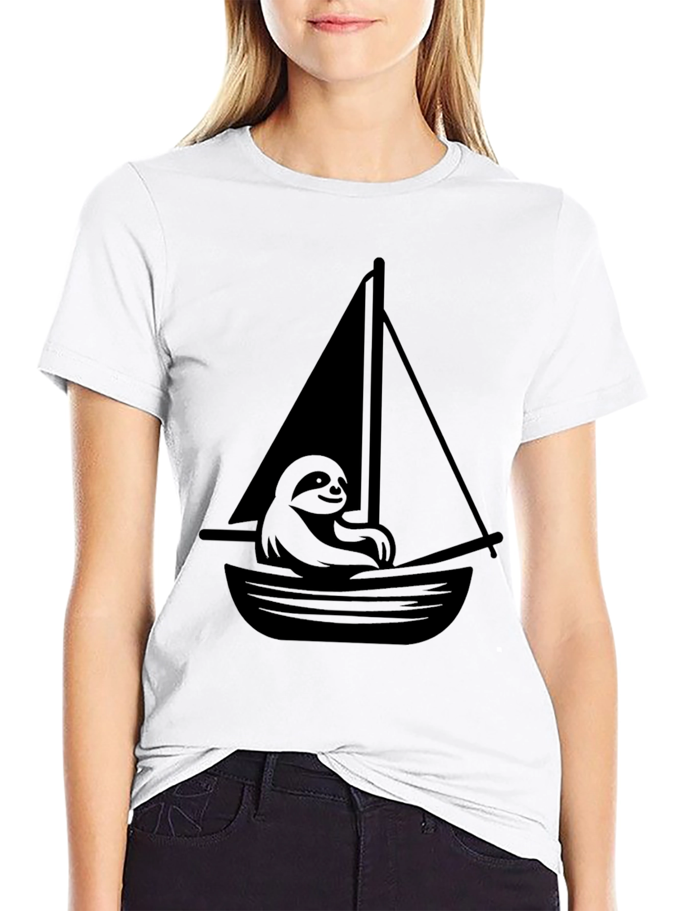 Black Sloth on a Sailboat Graphic T-Shirt view 9