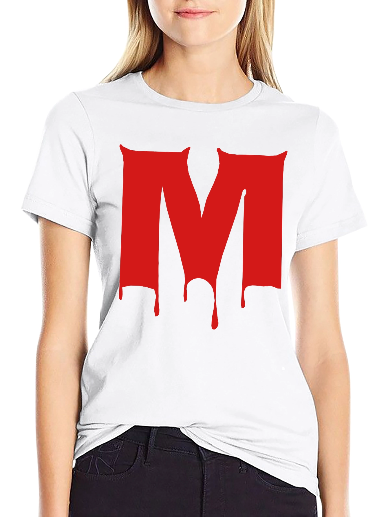 Black Red Dripping M Letter Black T-Shirt view 9