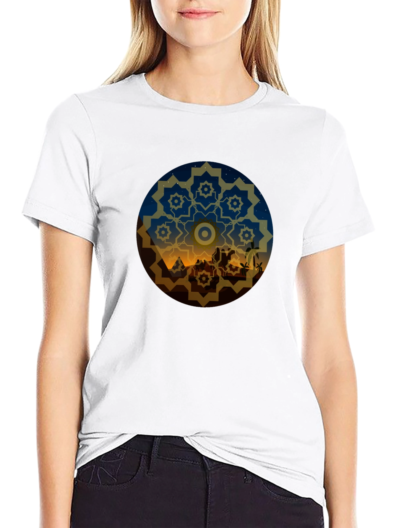 Black Desert Night Mandala Graphic Tee - Black view 9