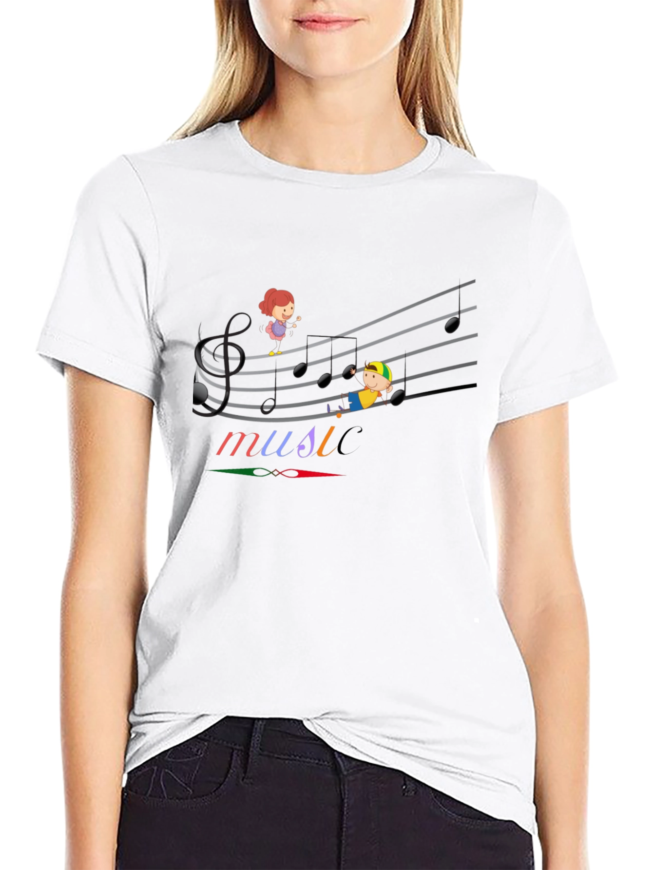 Black Music Note Kids Graphic Black T-Shirt view 9