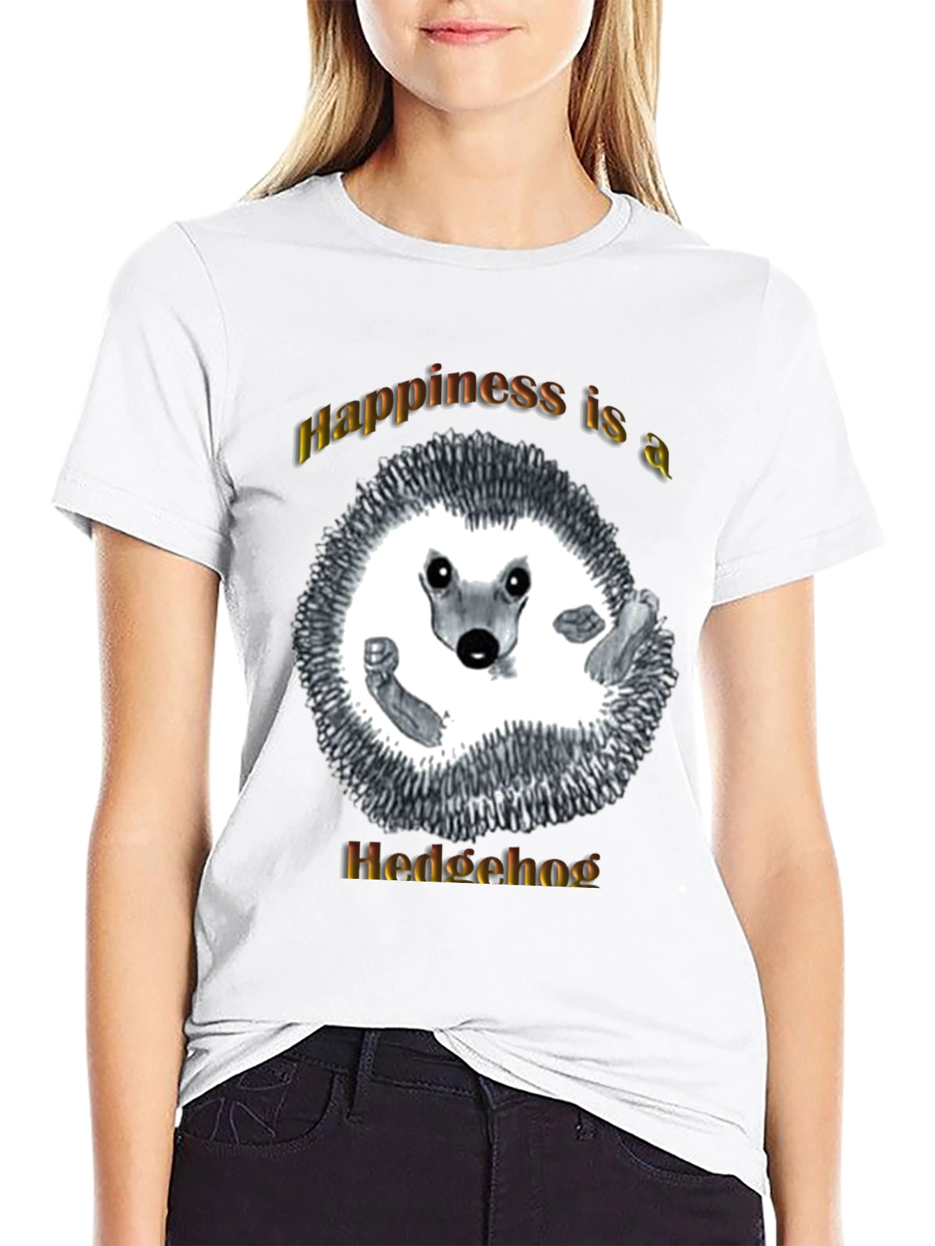 Black Happiness Hedgehog Graphic T-Shirt - Black view 9