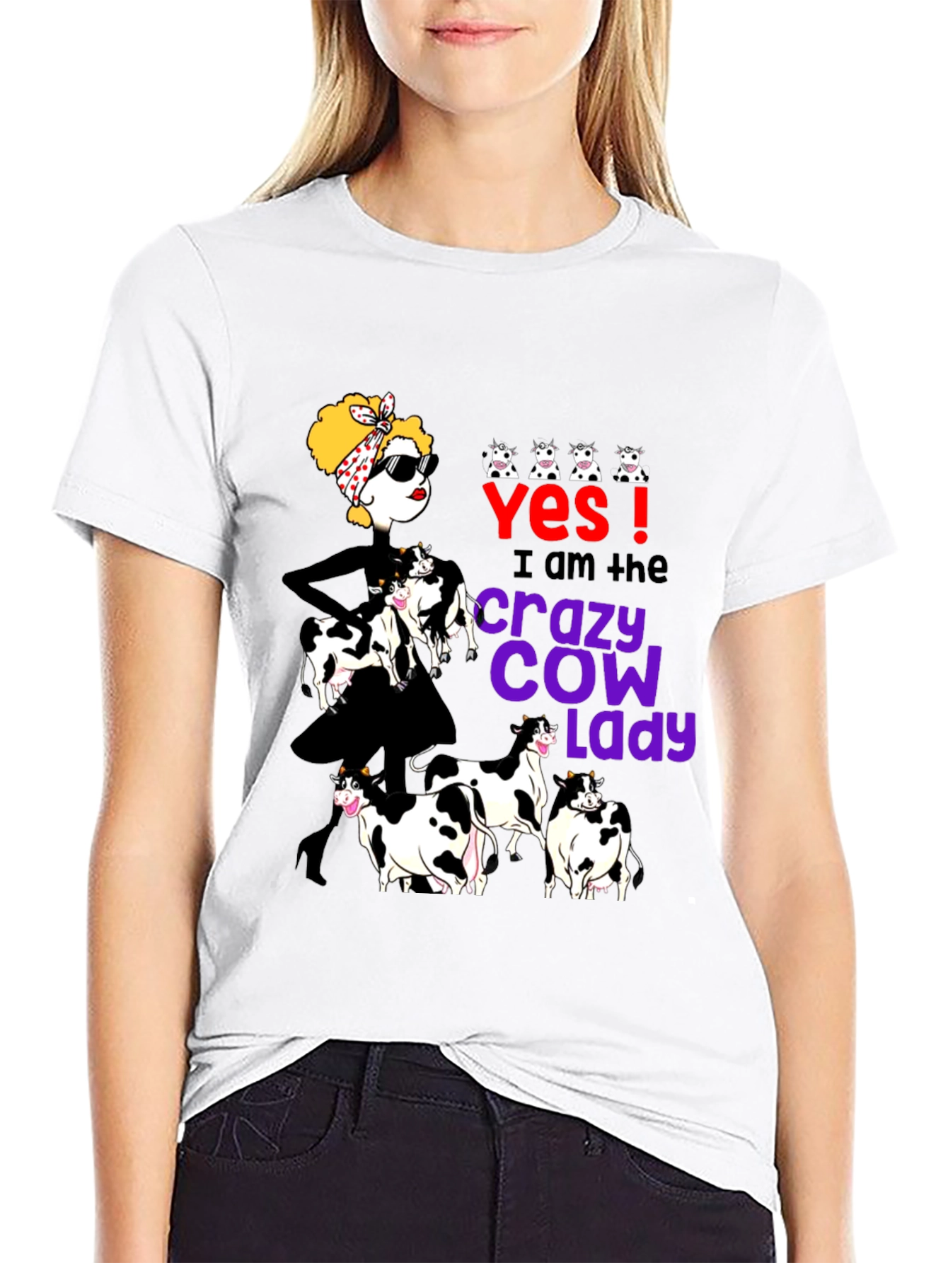 Black Crazy Cow Lady Graphic Tee - Black view 9