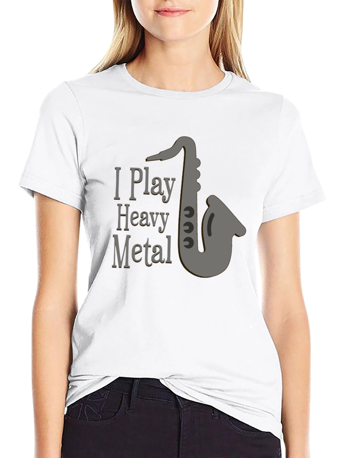 Black I Play Heavy Metal T-Shirt - Saxophone Design view 9