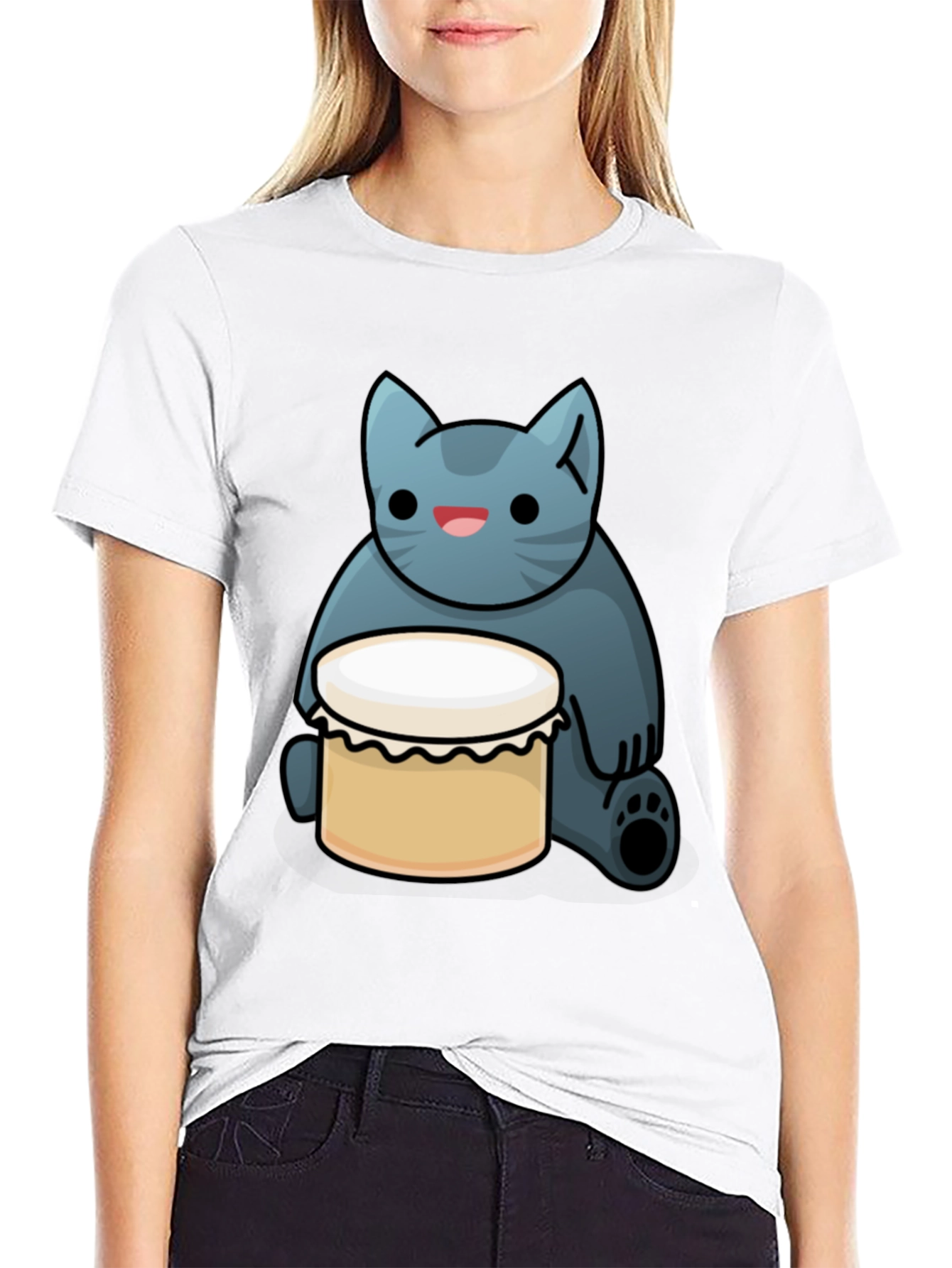 Black Cat Drum T-Shirt - Black, Fun Graphic Tee view 9