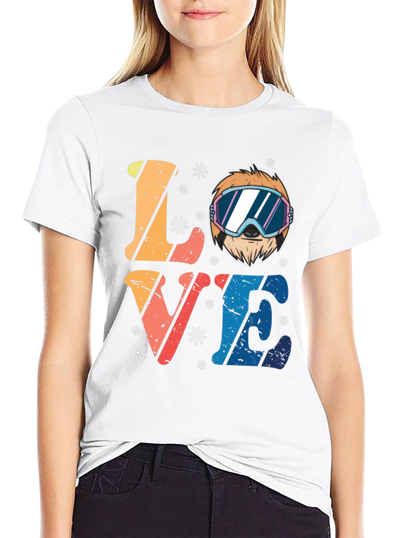 Black Ski Sloth 'Love' Graphic Tee - Winter Fun view 9