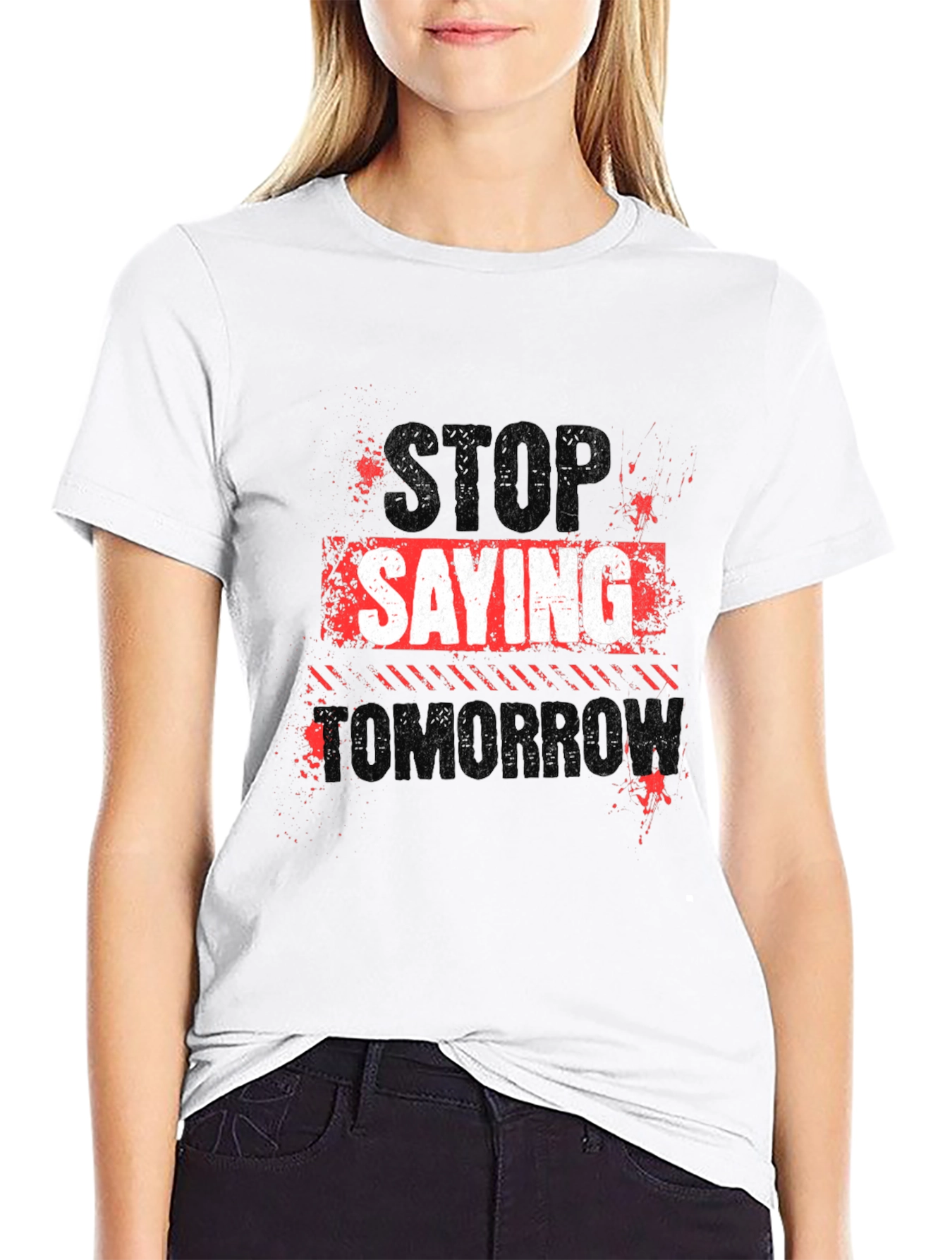 Black Stop Saying Tomorrow Black Graphic Tee view 9